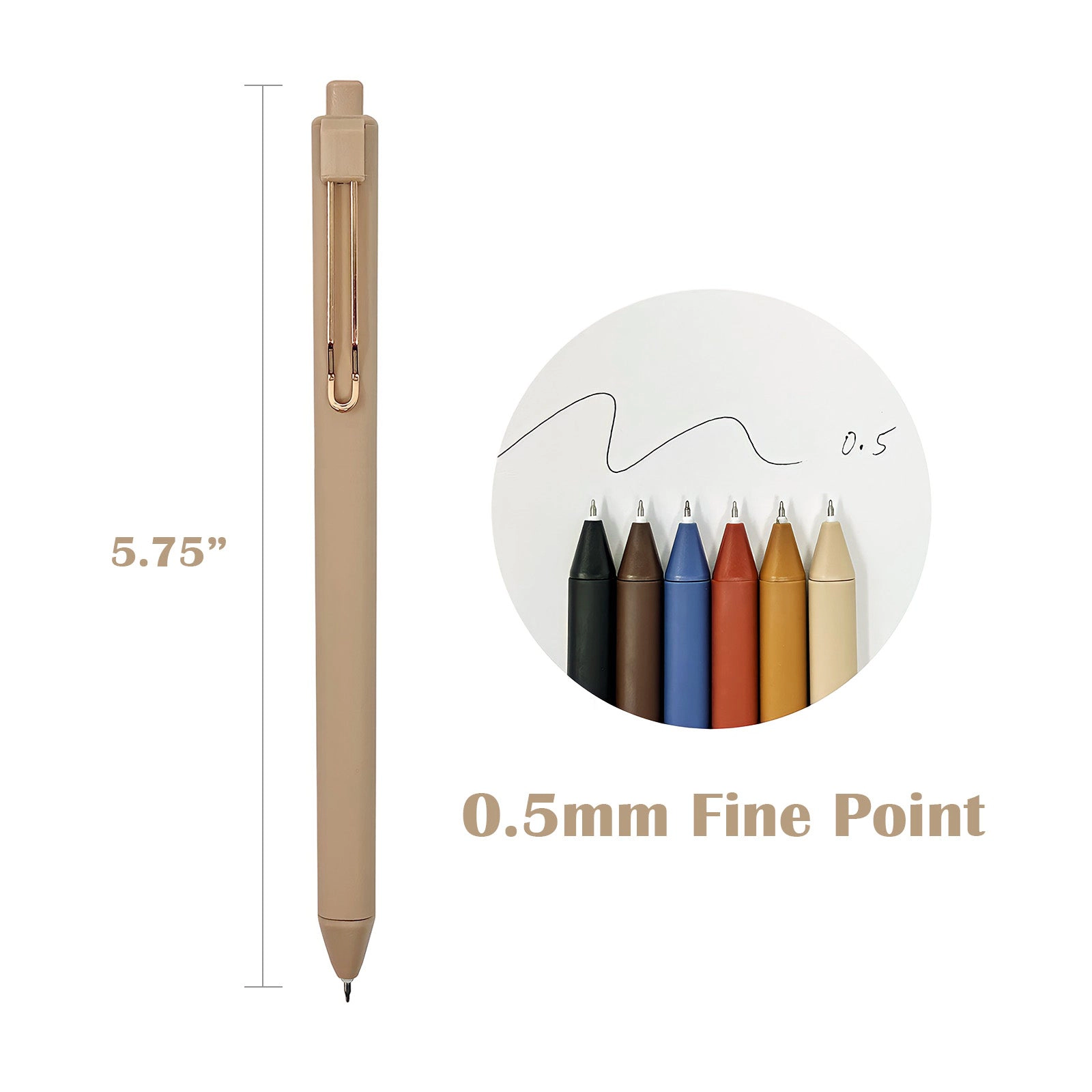 Wrapables Retractable Black Ink Gel Pens, 0.5mm Fine Point for Home and Office, Bold, Set of 6