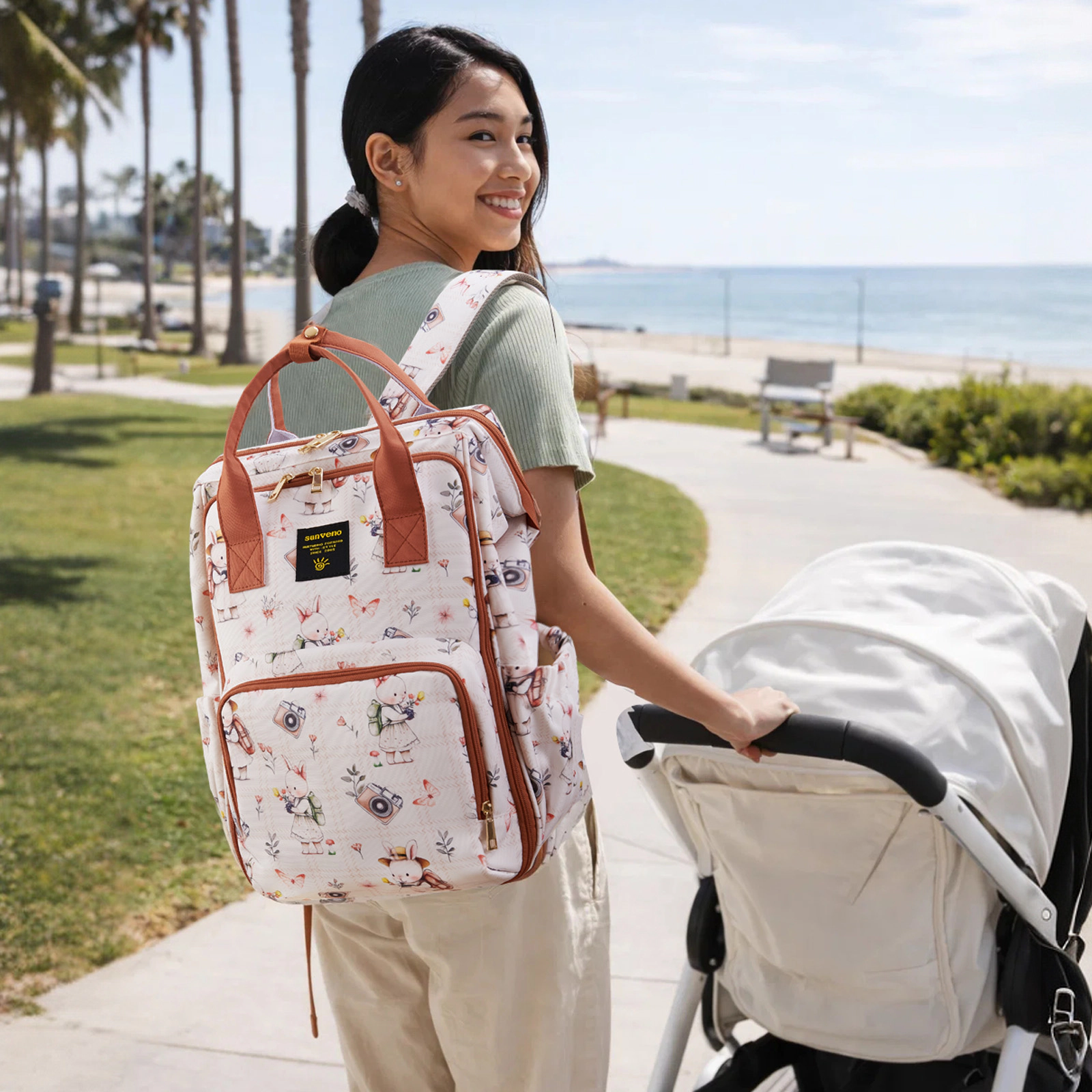 SUNVENO Wide-Open Frame Diaper Bag Backpack