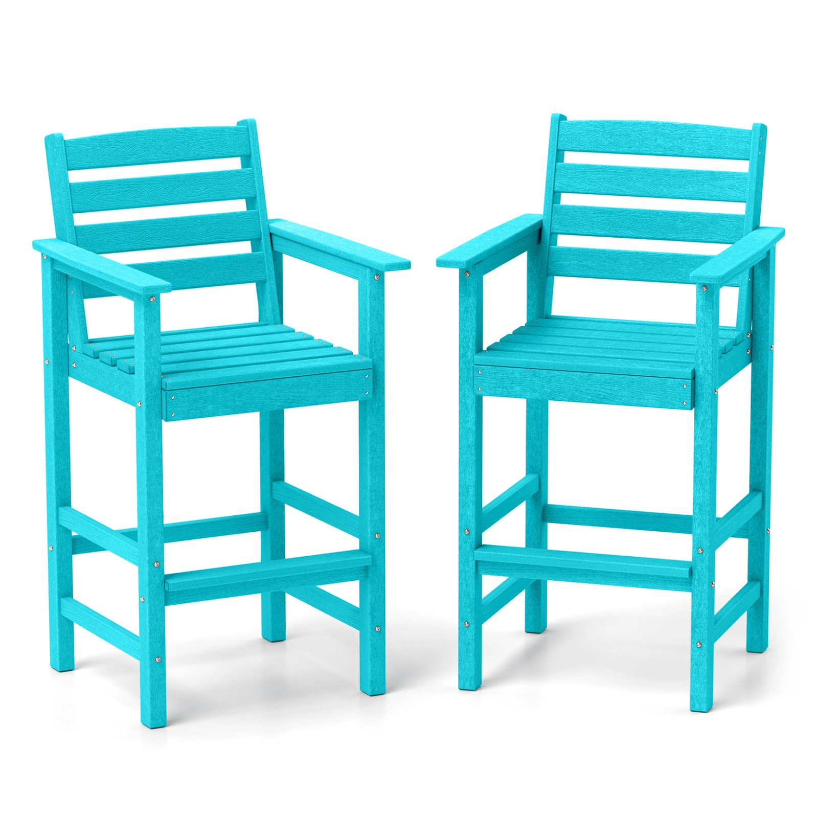SUGIFT Set of 2 Turquoise HDPE Adirondack Bar Chairs, 29-in Seat, Footrest