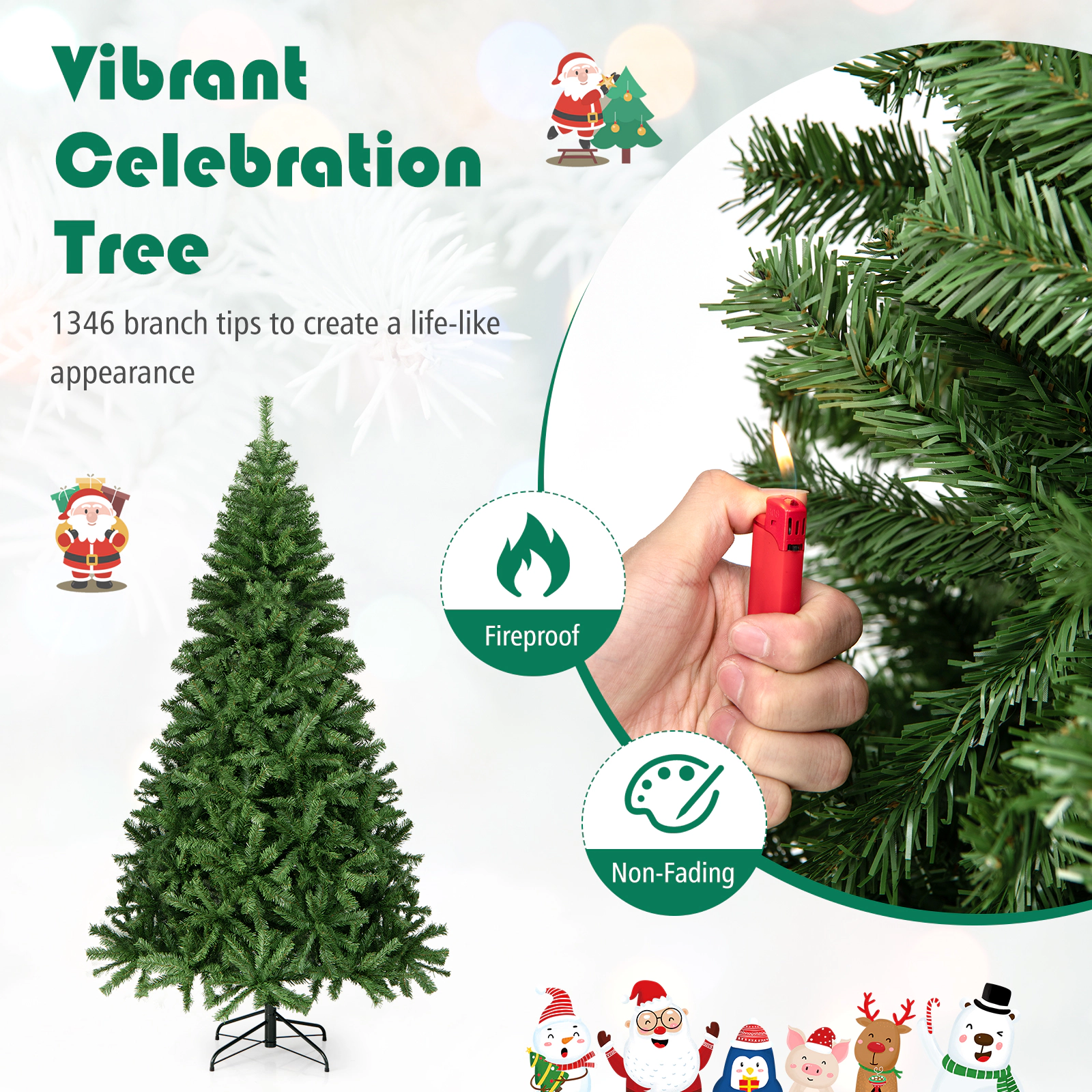 Costway 6FT/7.5FT/9FT PVC Christmas Tree Hinged Solid Metal Legs