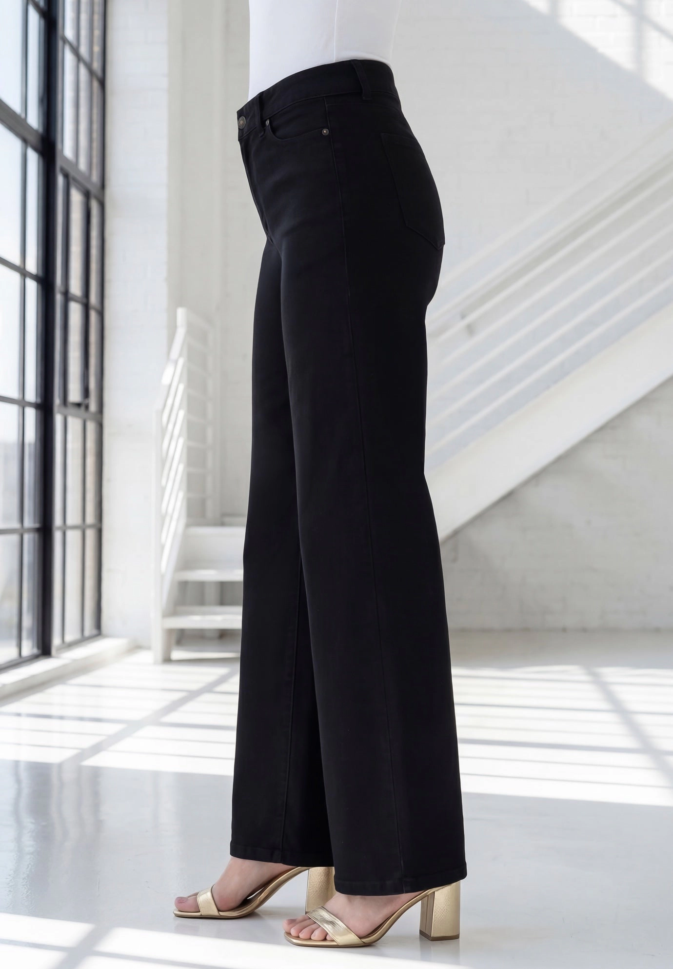 Roaman's Women's Plus 360º Stretch 5-Pocket Wide-Leg Jean