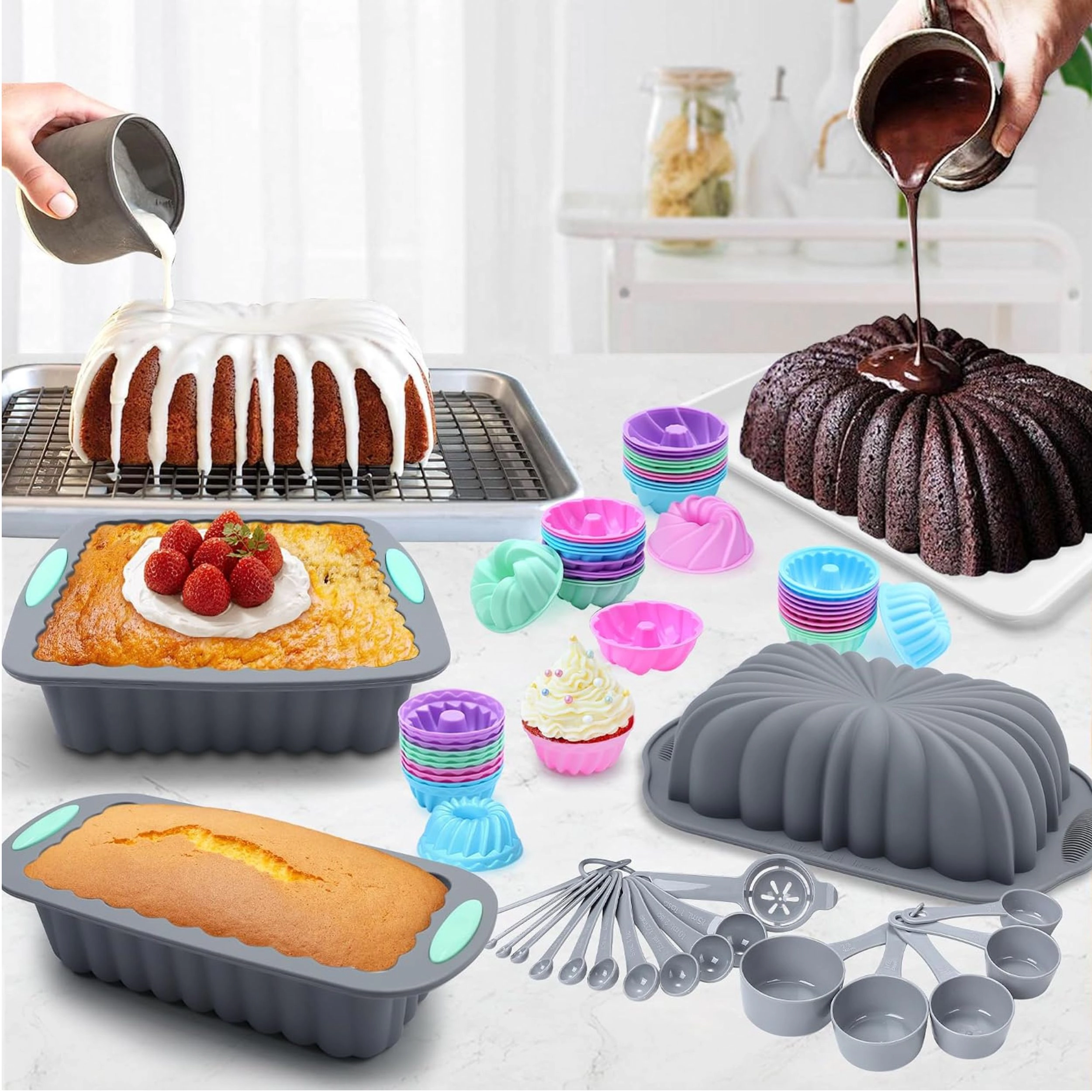 Stock Preferred Pack of 72 Nonstick Silicone Bakeware and Measuring Set