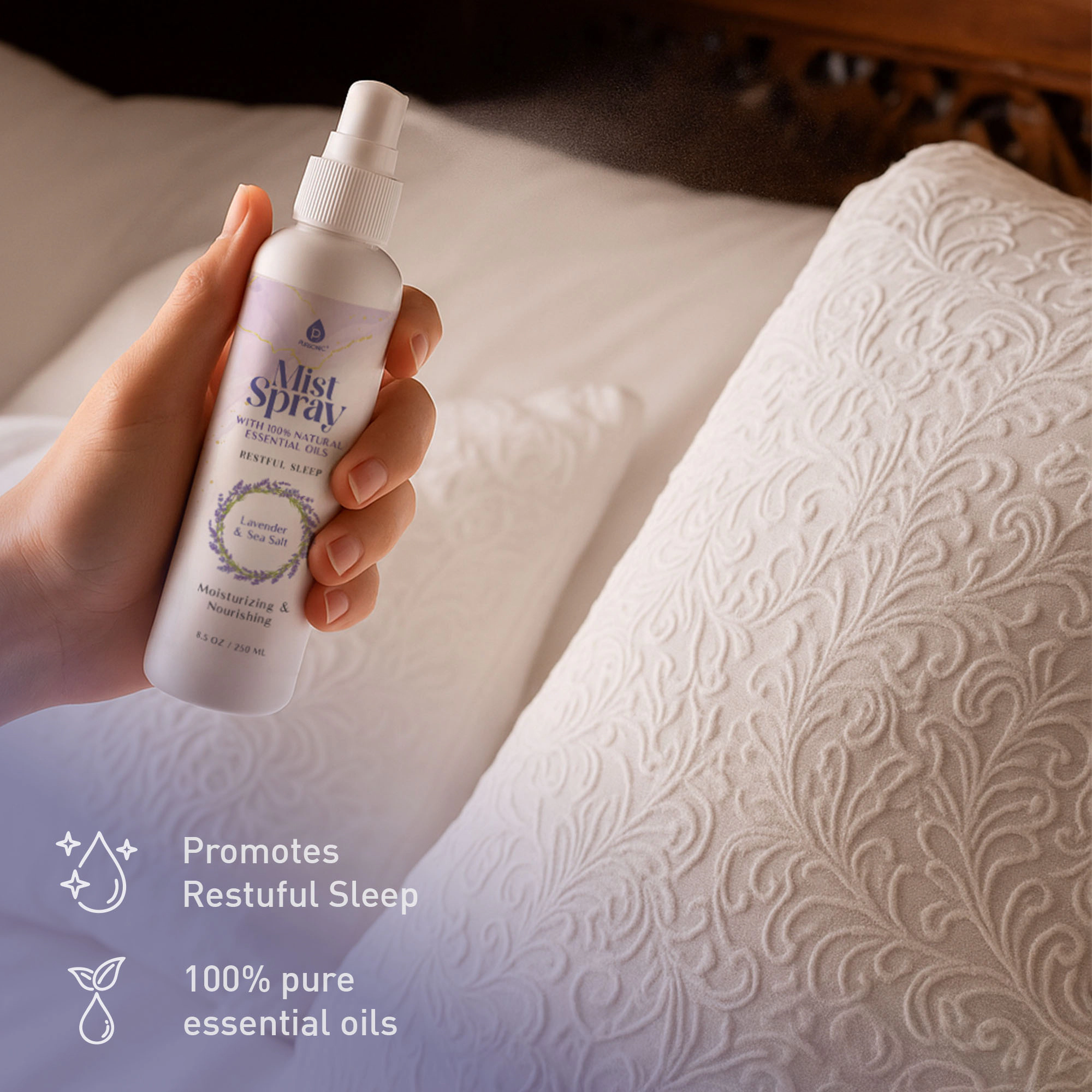 Pursonic Unisex Spa & Bath Care Bundle: Lavender Mist Spray, Exfoliating Gloves & Bamboo Body Brush