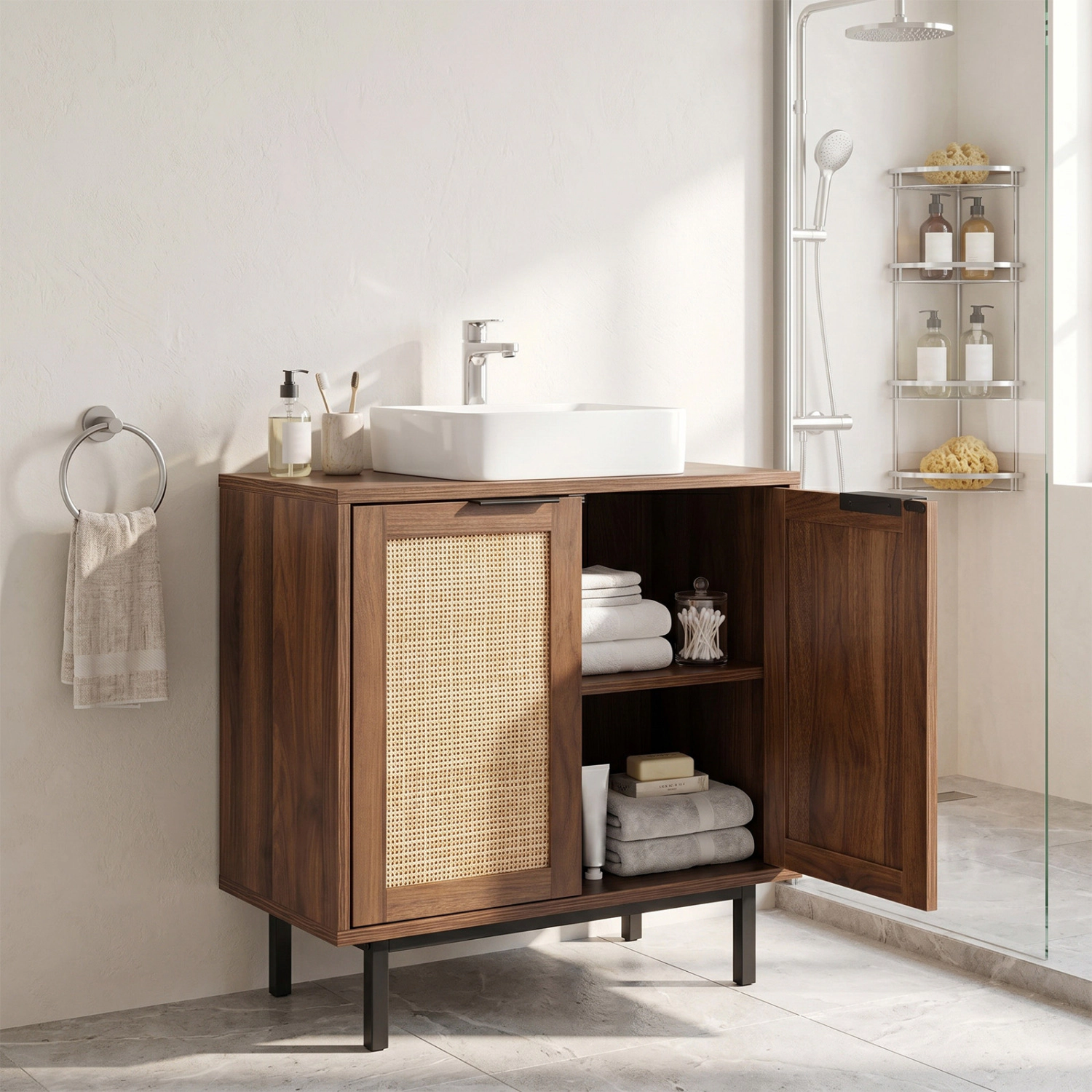 SlickBlue Under Sink Organizer with 2 Doors and U-Shaped Cutout