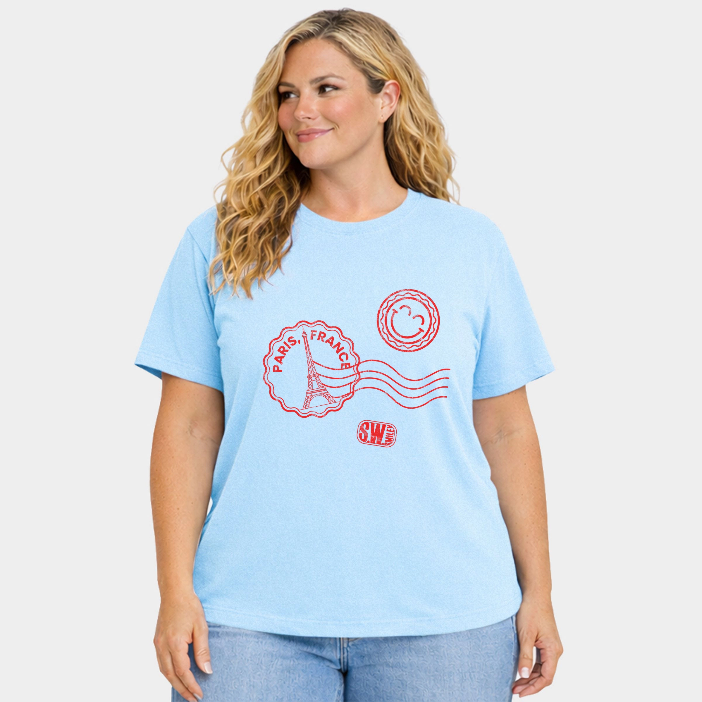 Simply Sage Market - Women's Plus Garment Dyed Tee S.W.Smiley Paris France Stamps