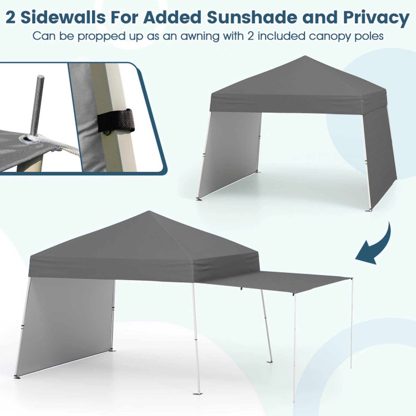 SUGIFT Gray Adjustable Pop Up Canopy Tent with 2 Convertible Sidewalls and Awning Poles 14-ft W 9.2-ft D 8.7-ft H
