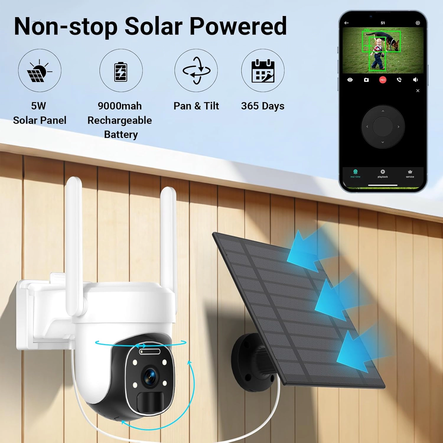 Sonicgrace 4G LTE Cellular 355°PTZ Solar 2K Security Camera