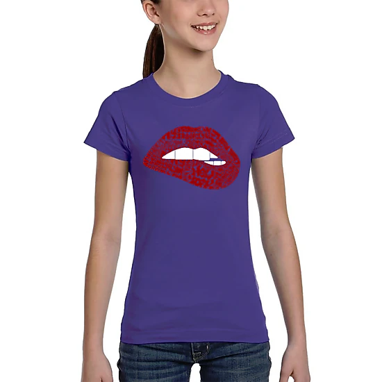 LA Pop Art Girls Word Art T-Shirt - Brooklyn Lips