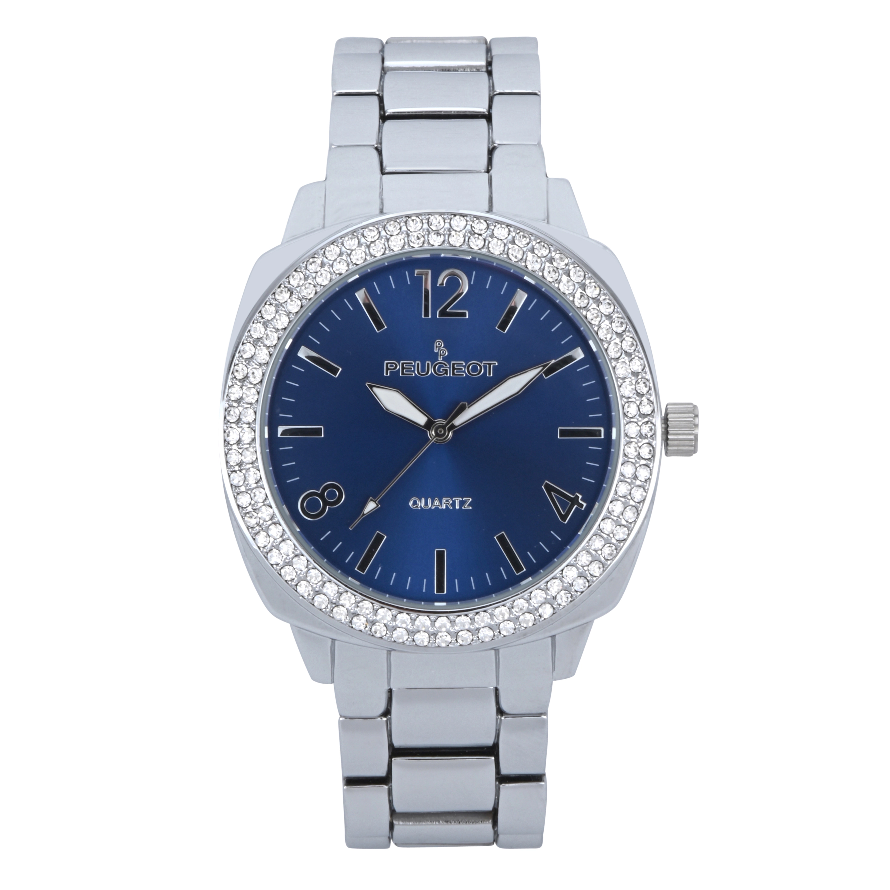 Peugeot Women's 40mm Blue Face Boyfriend Bracelet Watch with Crystal Bezel