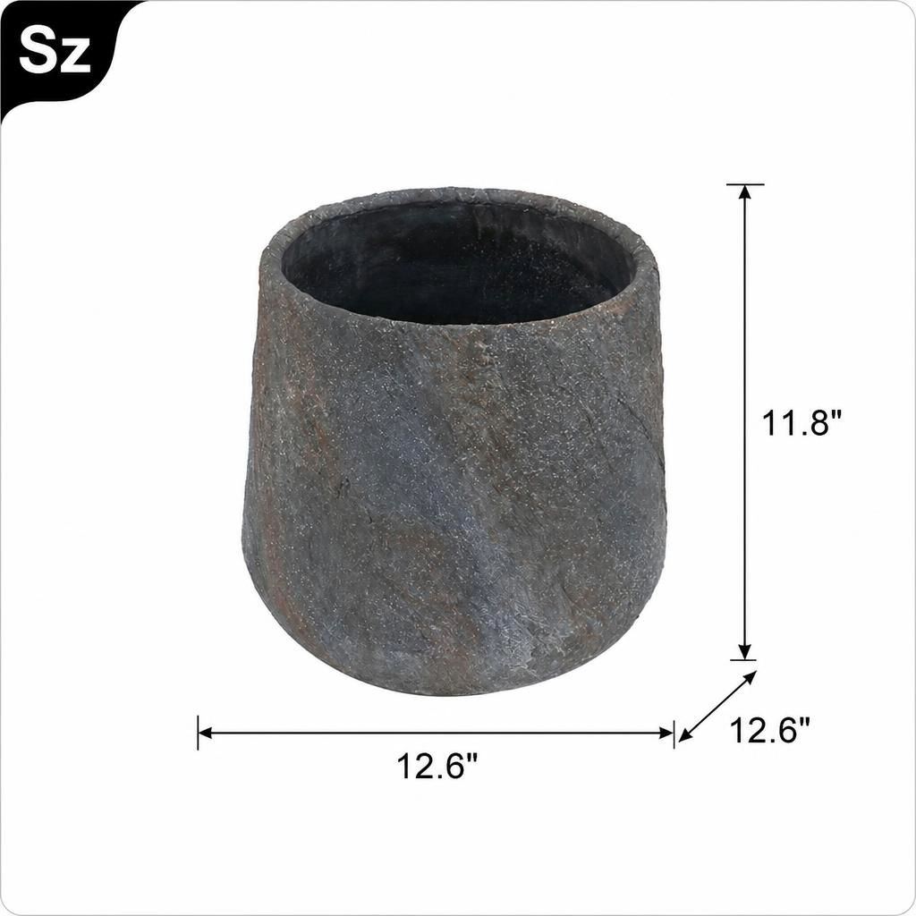 WOW PIONEER Round Solid Cement Planter Pot for Flowers Herbs Trees Indoor Outdoor Patio Balcony