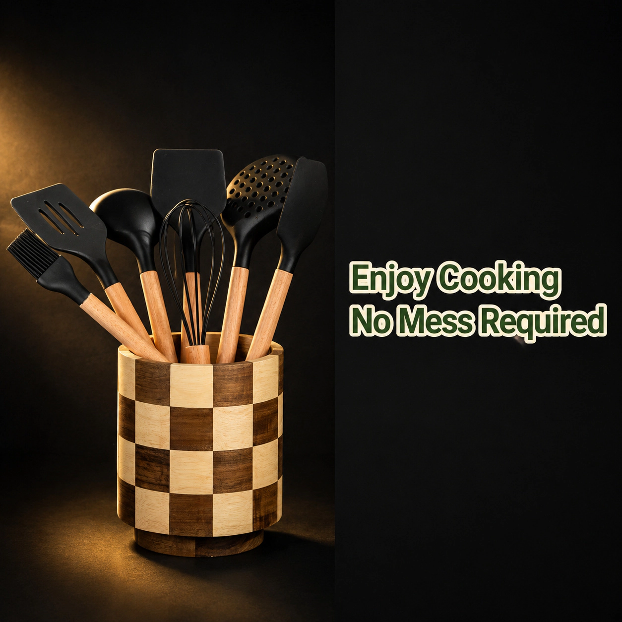WZK 360 Rotating Acacia Wood Kitchen Utensil Holder