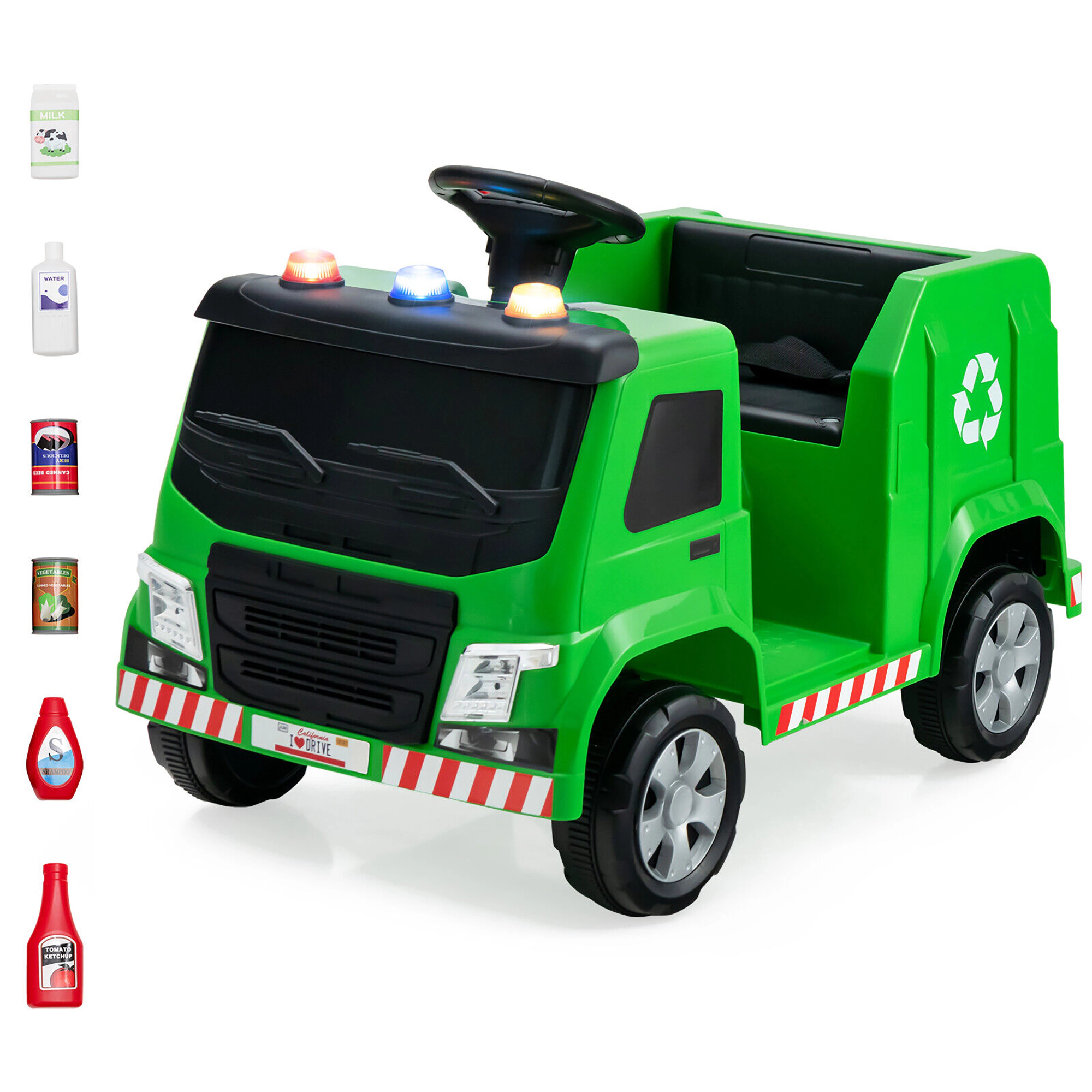 Costway 12V Recycling Garbage Truck Electric Ride On Toy Remote w/Recycling Accessories Yellow