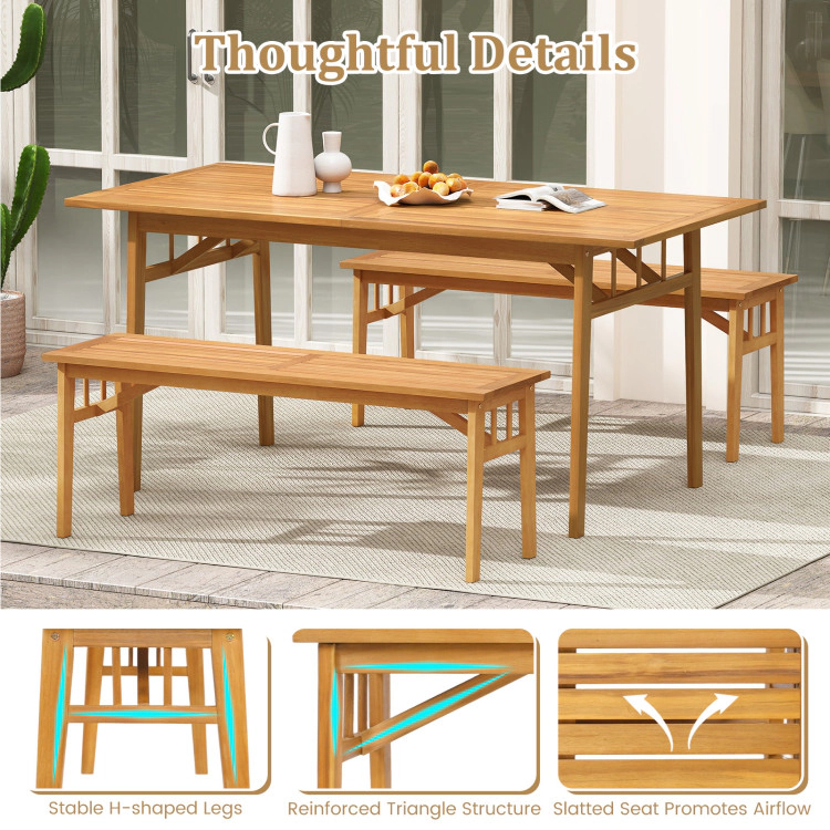 Hivvago 48 Inches Acacia Wood Bench With Breathable Slat Seat And Stable Triangular Structure
