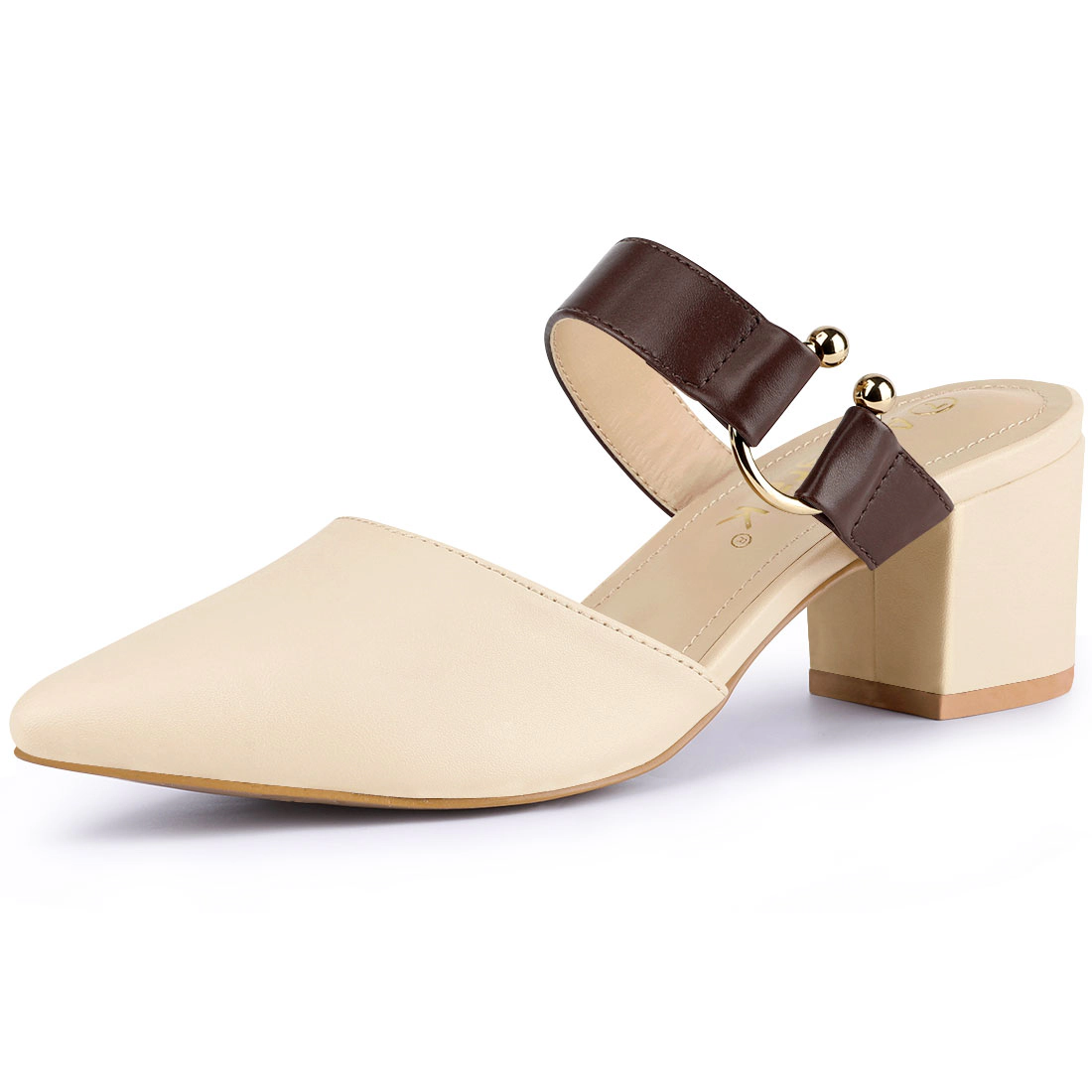 BLISSFUL STEP Women's Pointed Toe Chunky Heel Buckle Strap Dress Mules Pumps