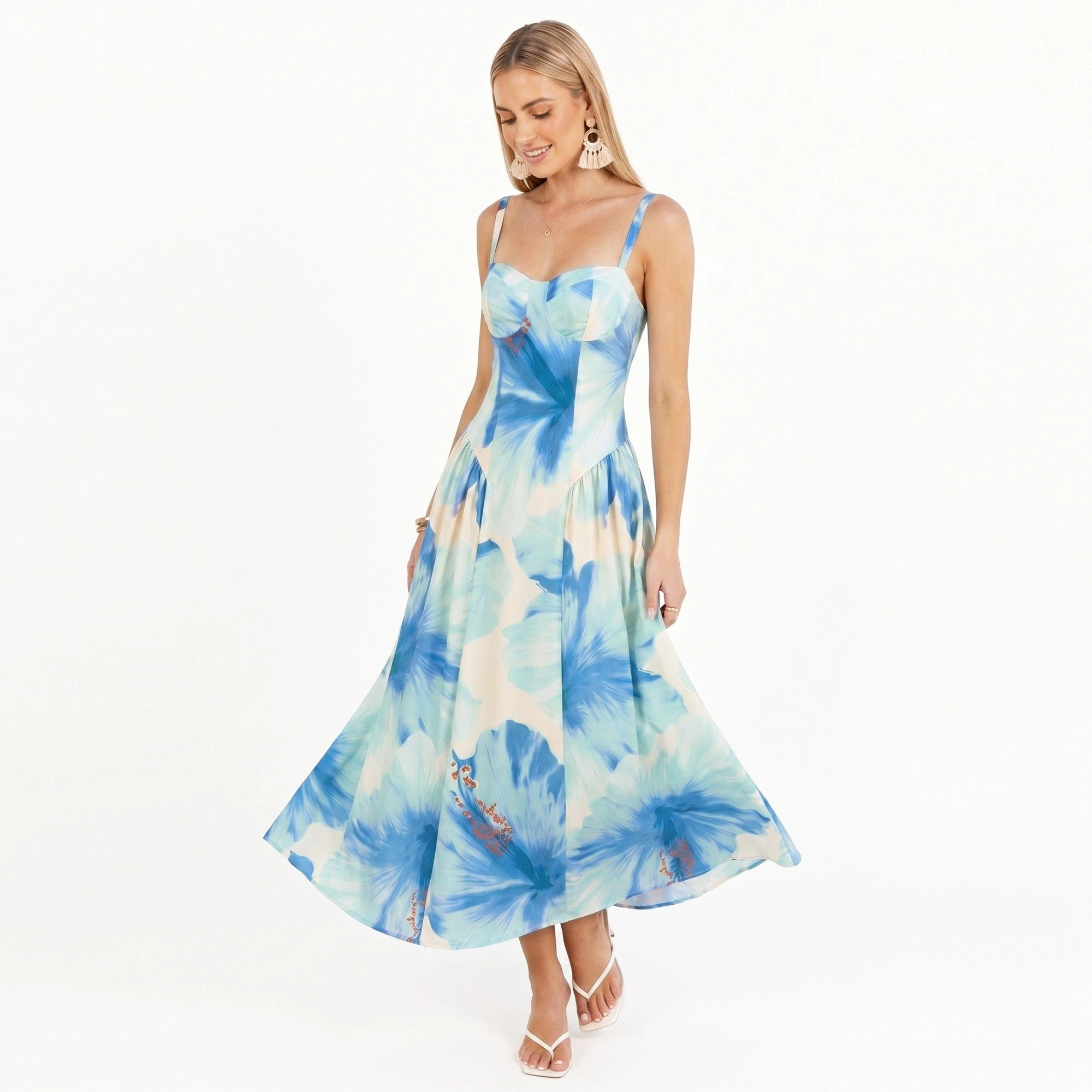 Anna-Kaci Women's Floral Sweetheart Bodice Smocked Back Maxi Dress