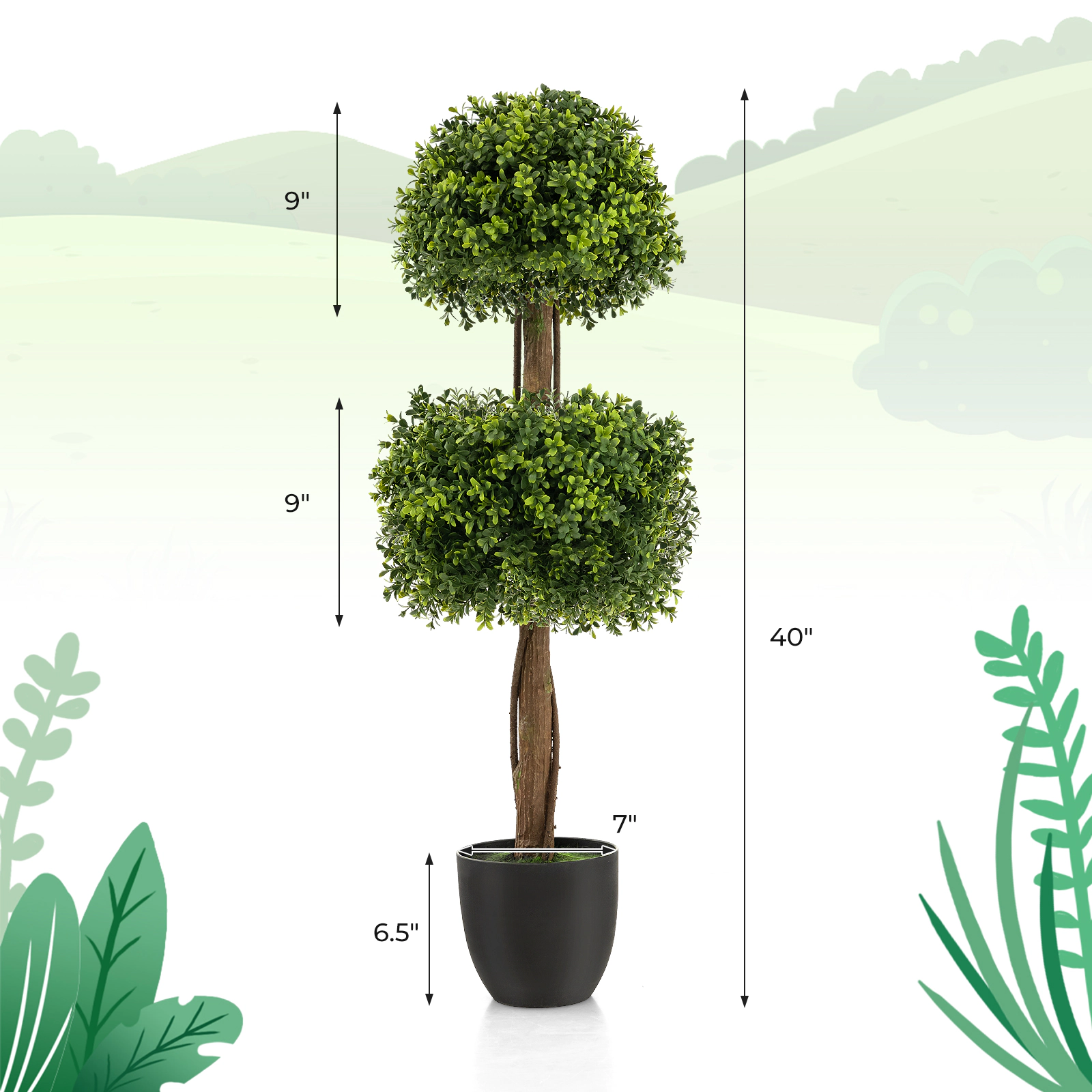 Slickblue Artificial Boxwood Topiary Ball Tree with Twisted Trunk for Home and Garden Decor