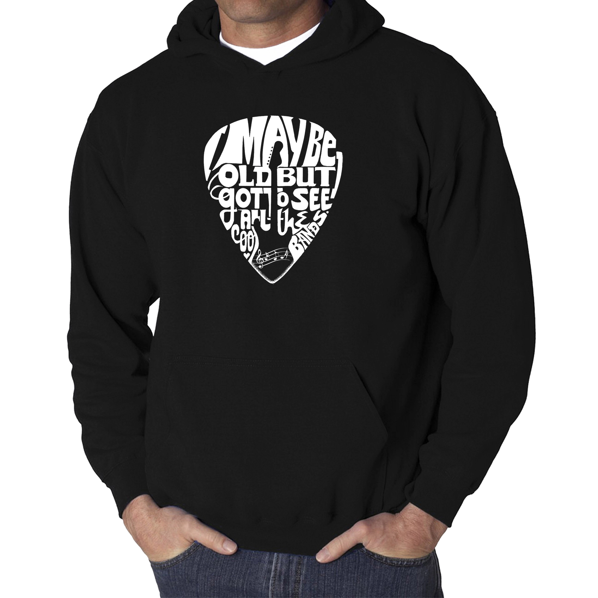 LA Pop Art Guitar Pick - Men's Word Hooded Sweatshirt
