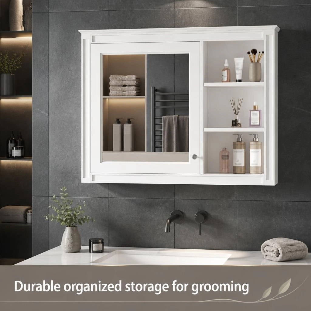 ELEMENT ACE Wall Mounted Bathroom Storage Cabinet with Glass Shelf Space Saving Organizer for Daily Bathroom Essentials