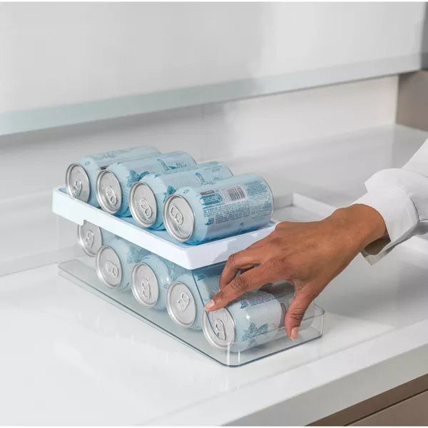 OU Soda Can Organizer for Refrigerator Set of 2, Clear Rolling Can Dispenser for Fridge / Pantry, BPA Free Soda Can Rack