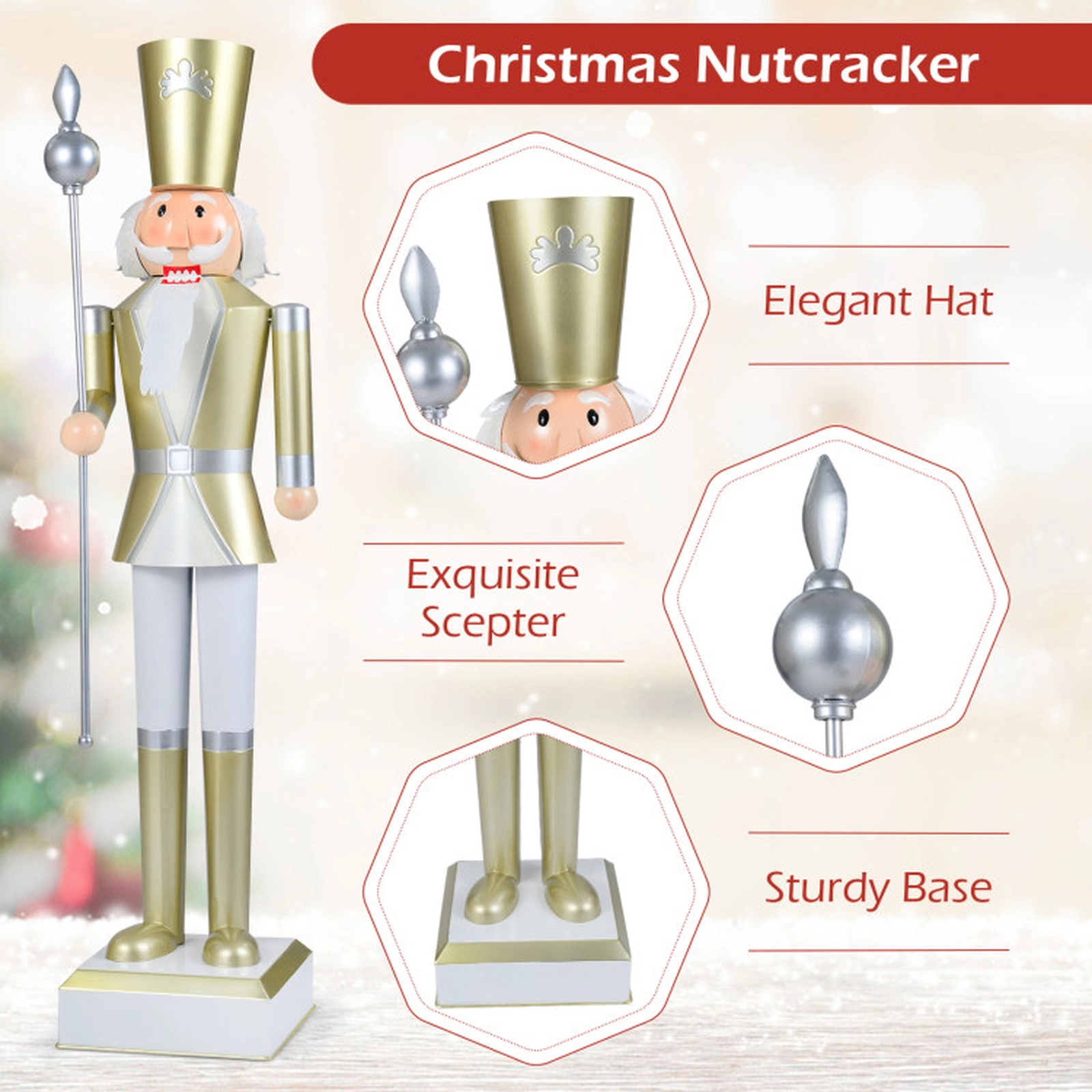 SUGIFT 4-ft Hidden Storage Safety Lock Metal Christmas Nutcracker Figure 10.5-in x 10.5-in Base 8.5-lb White