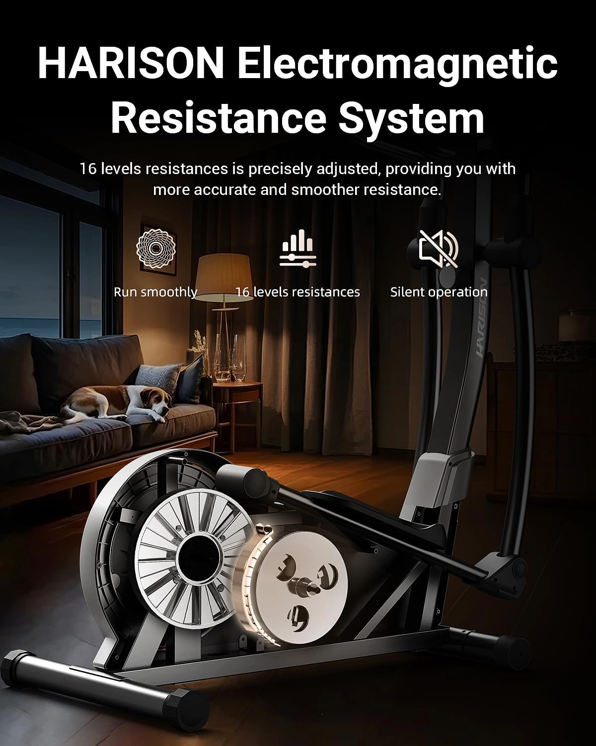 HARISON Magnetic Elliptical Machine, 350 lb Capacity, 16 Resistance Levels