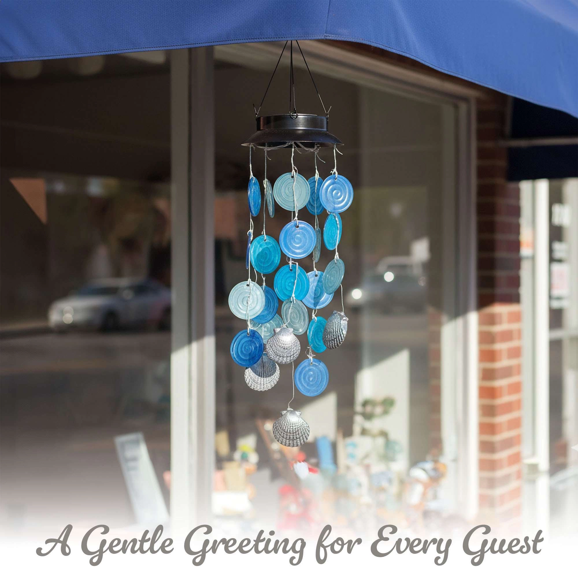 G128 Solar Sea Turtle Wind Chime with LED Lights, Outdoor