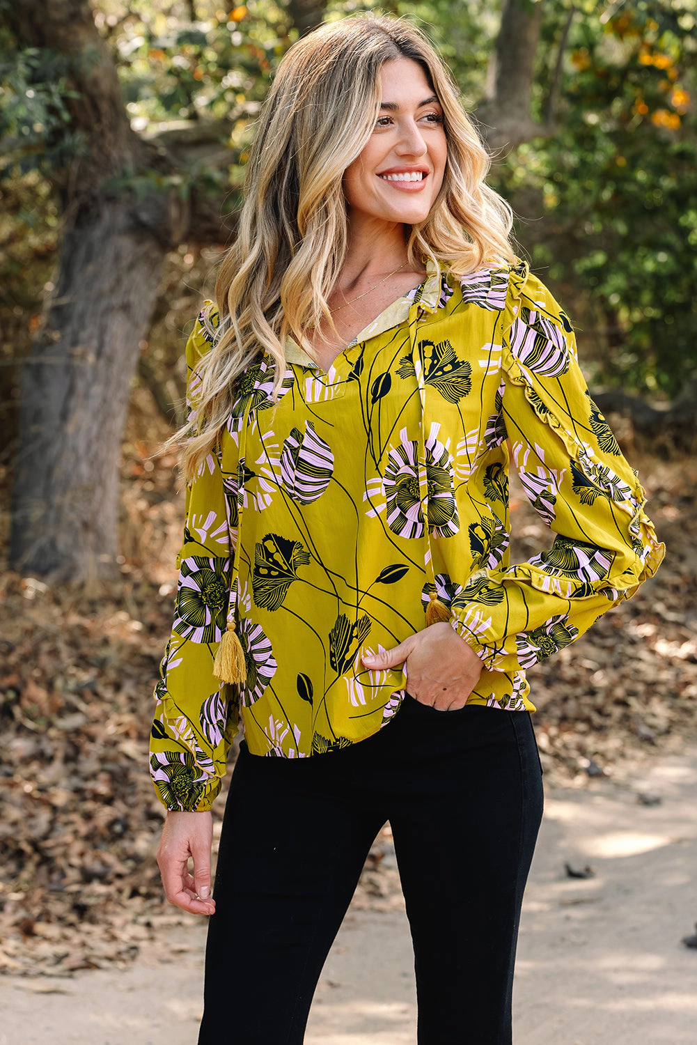 Threaded Pear Women's Emilena Long Sleeve Blouse Top