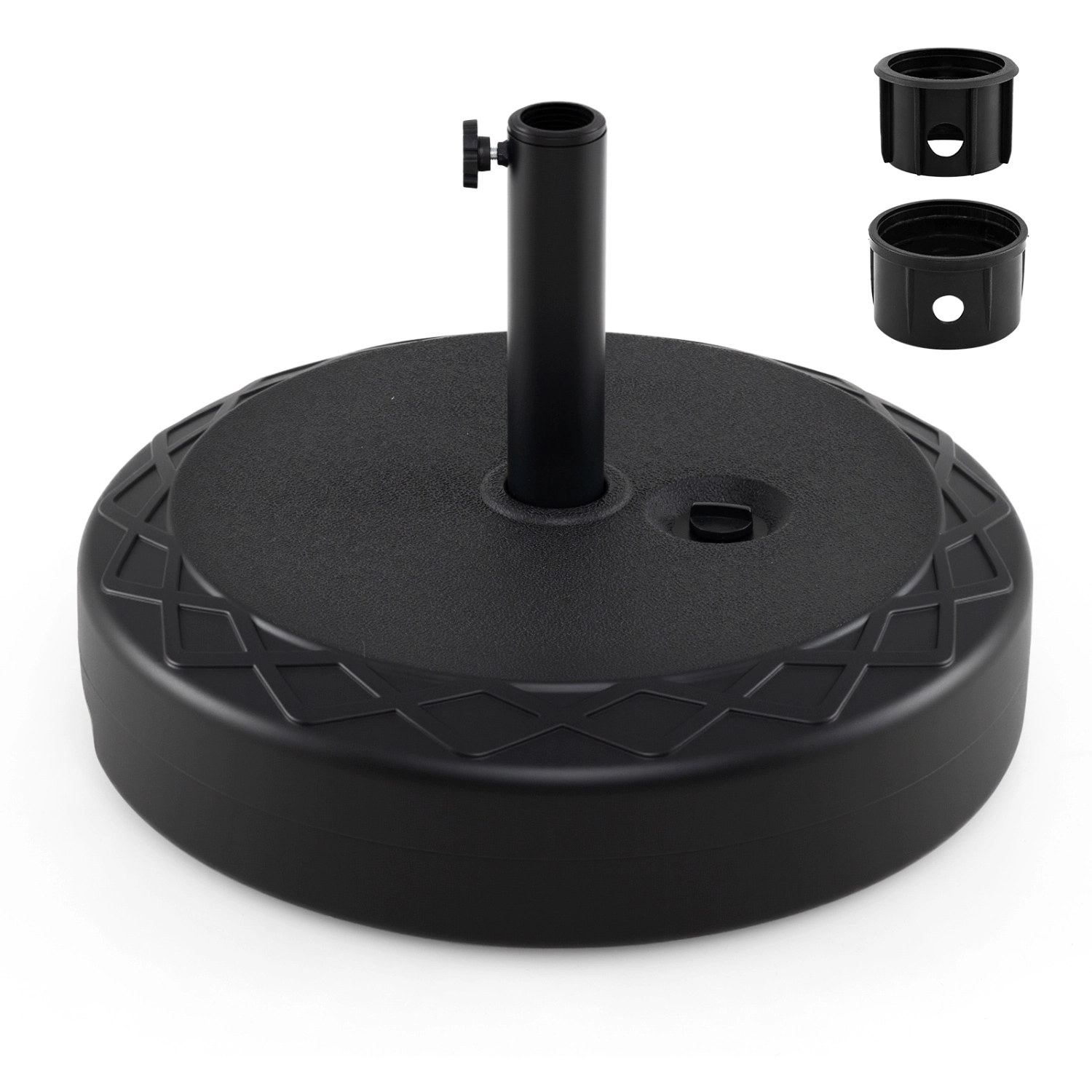 Slickblue Round Fillable Market Patio Umbrella Base with Adjustable Pole Holder for Center Pole Umbrellas