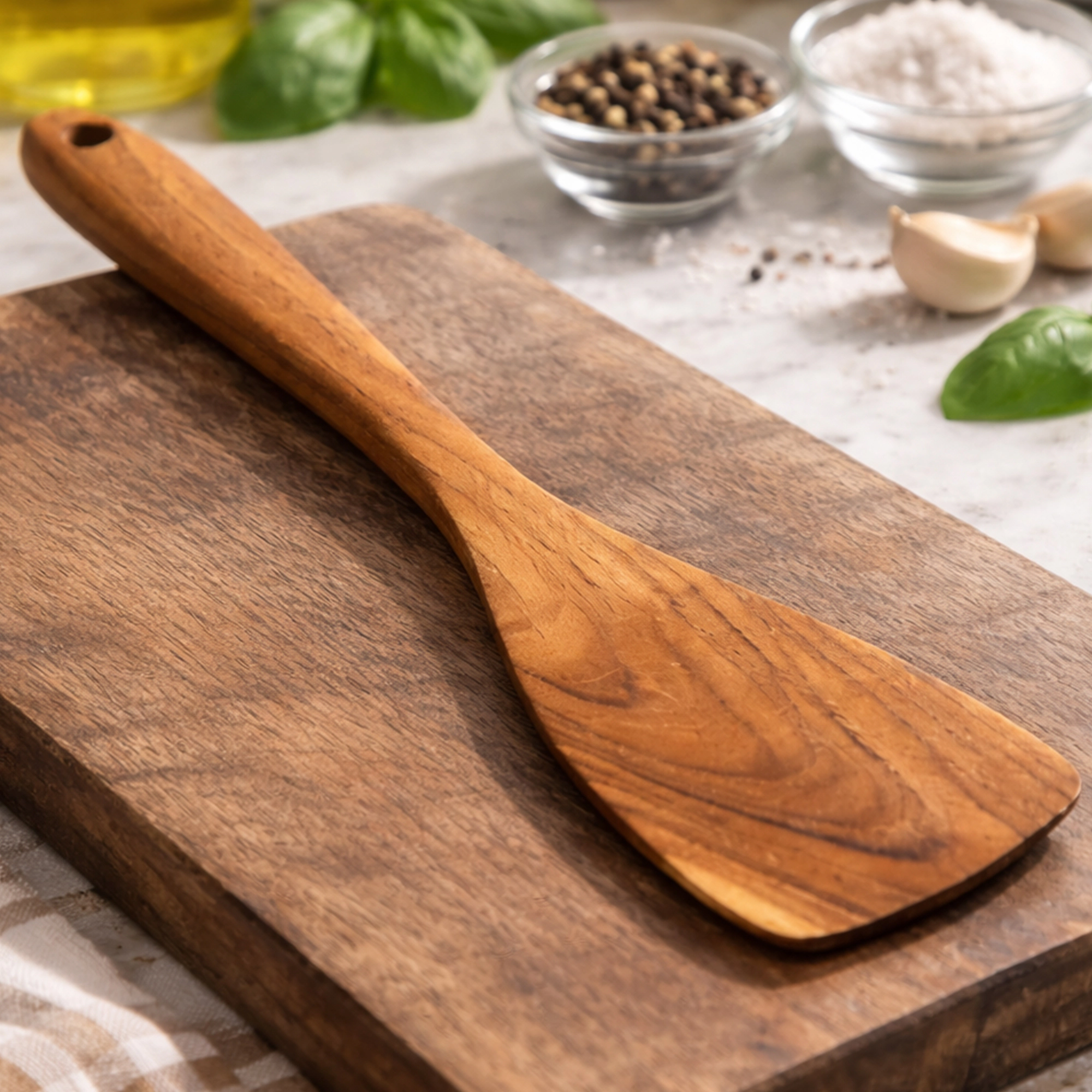 Cheer Collection Teak Wood Frying Spatula with Wide Head for Nonstick Pans