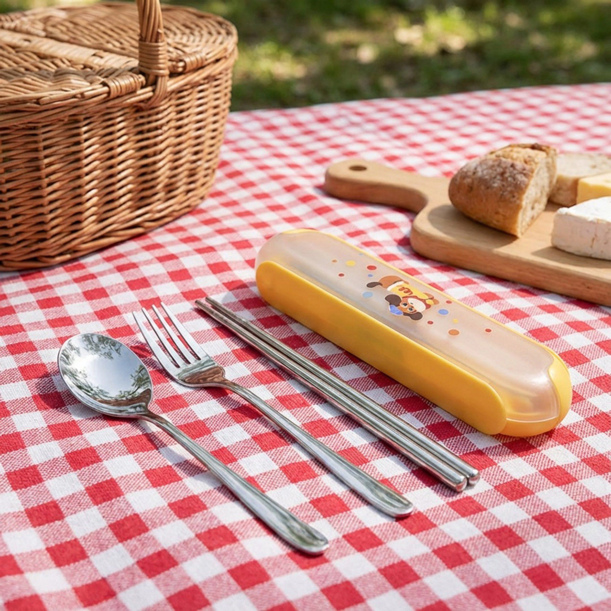 Alilang Women Panda Print Portable Cutlery Set with Storage Case Spoon Fork Chopsticks Travel Tableware