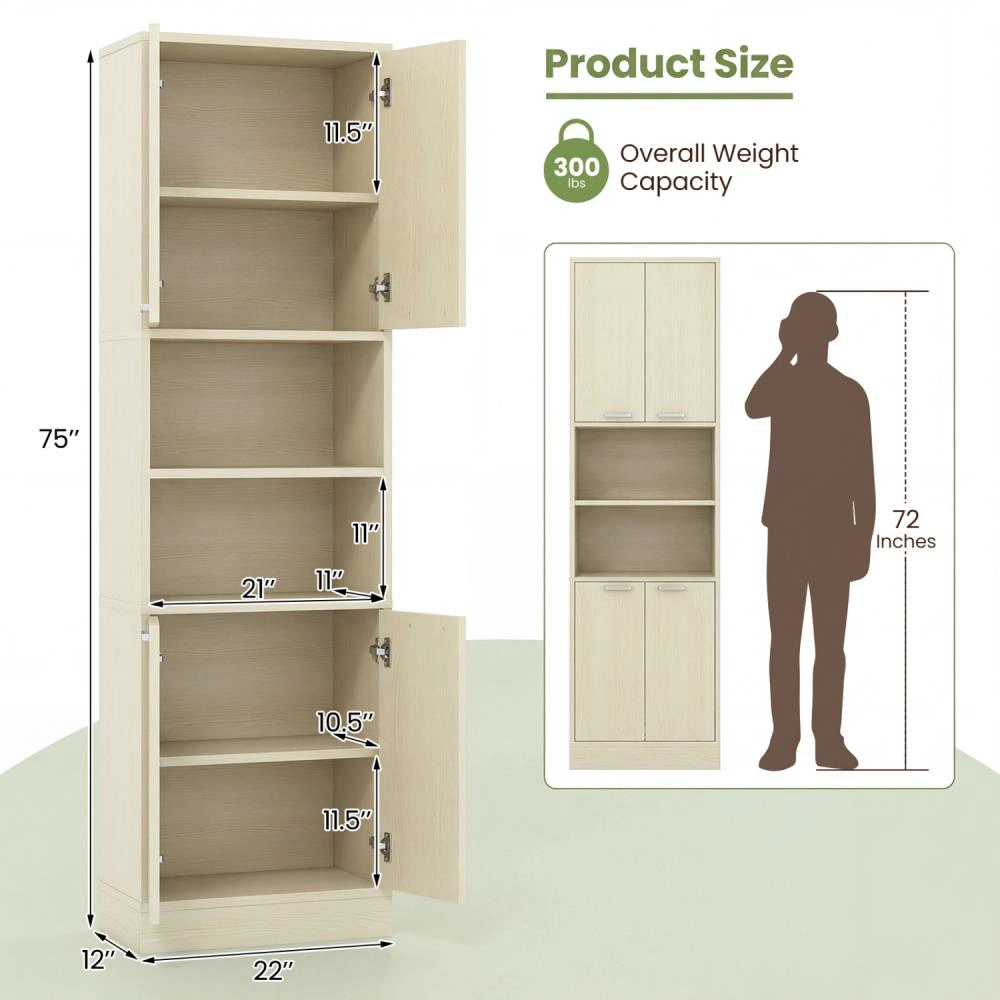 Hivvago Kitchen Pantry Cabinet Tall Cupboard With Doors And Shelves