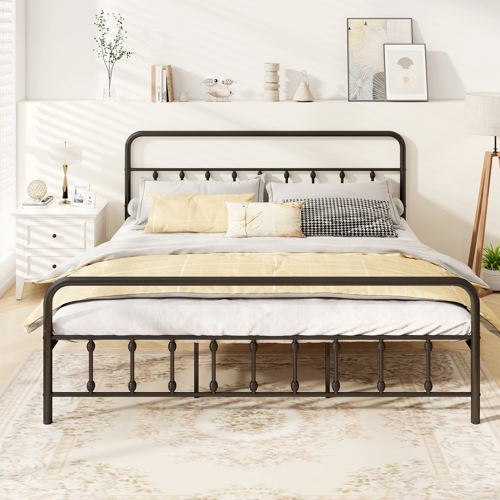 LJG Bed Frame with Headboard and Under Bed Storage Black
