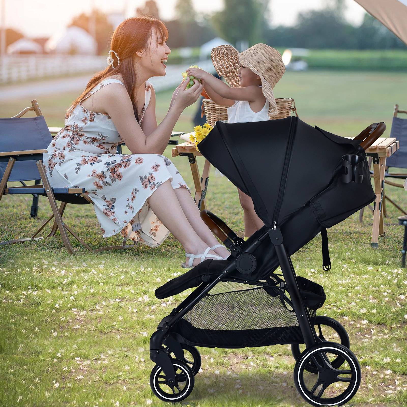 SlickBlue Kids Stroller with Adjustable Bassinet, Reversible Seat and Canopy