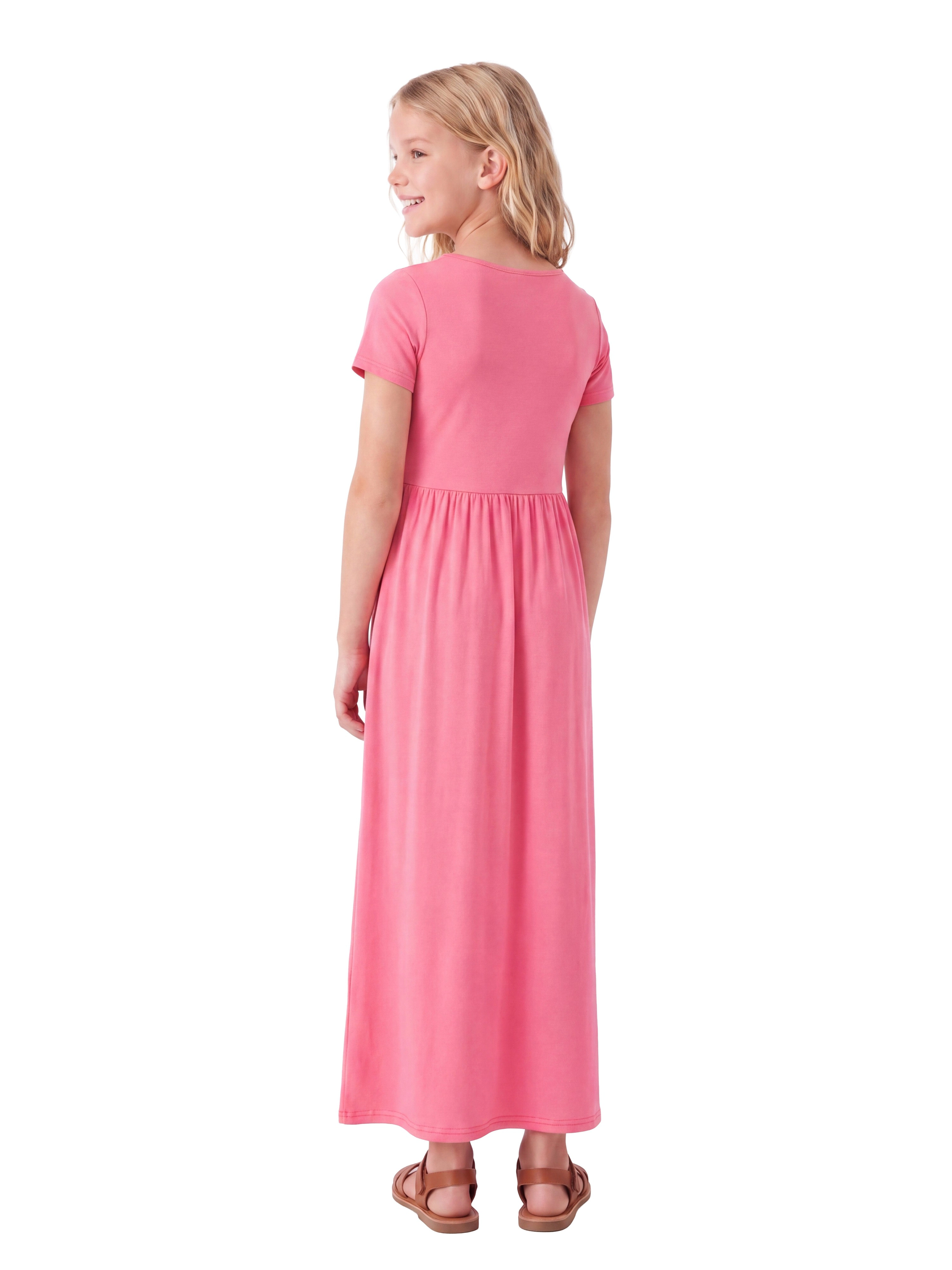 24sevenKid Essential Girls Short Sleeve Pleated Maxi Dress