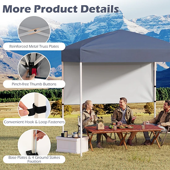 SUGIFT Pop-Up Canopy Tent with Half Sidewall Easy Setup Folding Outdoor Sun Shelter 15.5-lb Net Weight Gray