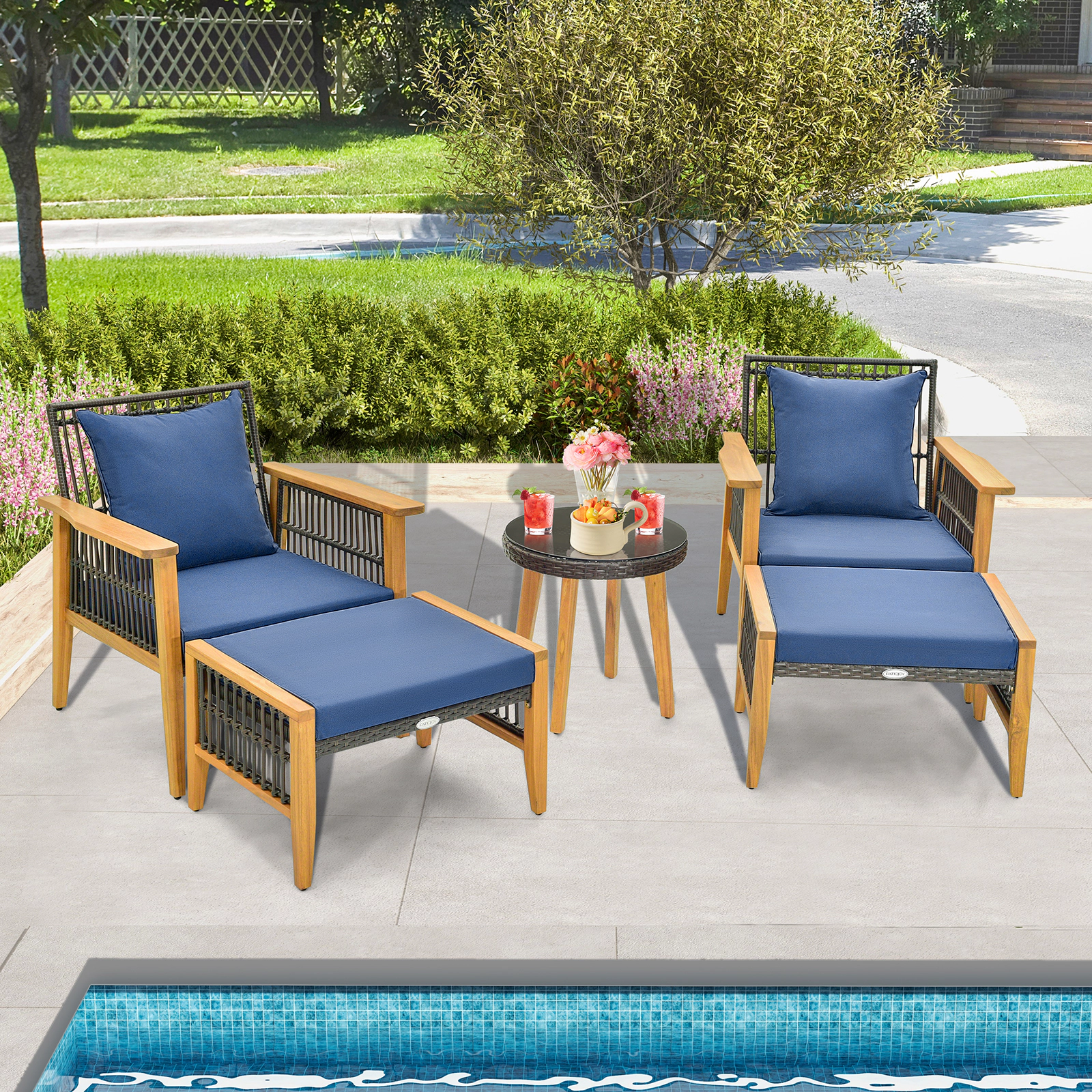 LJG 5 Piece Patio Furniture Set with Coffee Table and 2 Ottomans