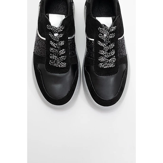 Forever & Always Womens Felipe Glitter Leather Sneakers