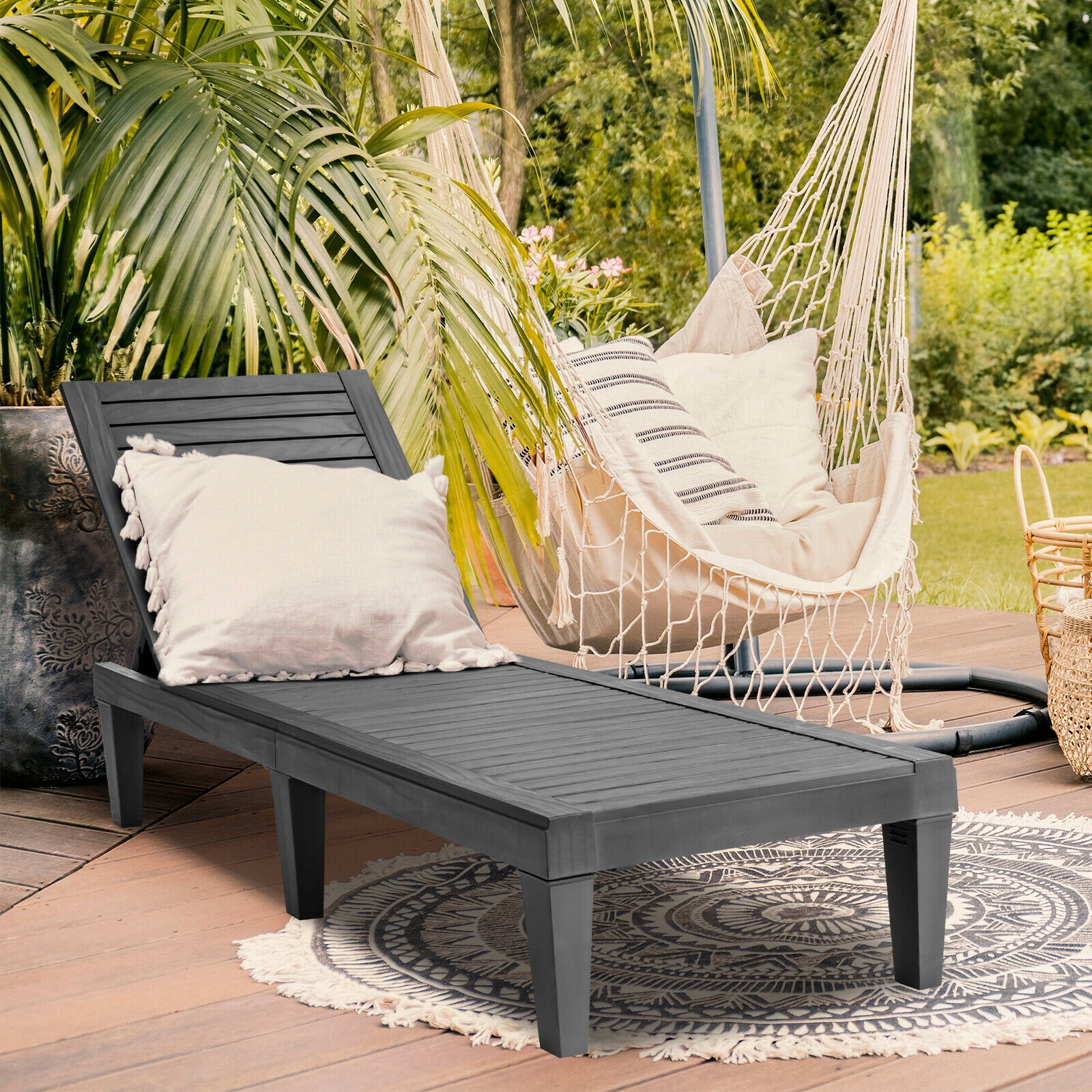SUGIFT Outdoor Recliner Chaise Lounge Chair with 5-Position Adjustable Backrest 400-Lb Capacity Black