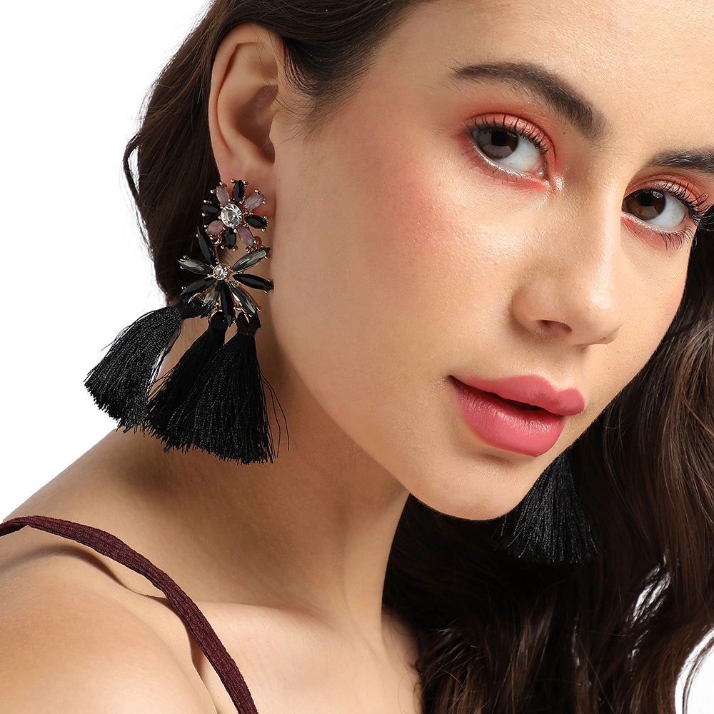 SOHI Women's Onyx Black Crystal Tassel Drop Earrings