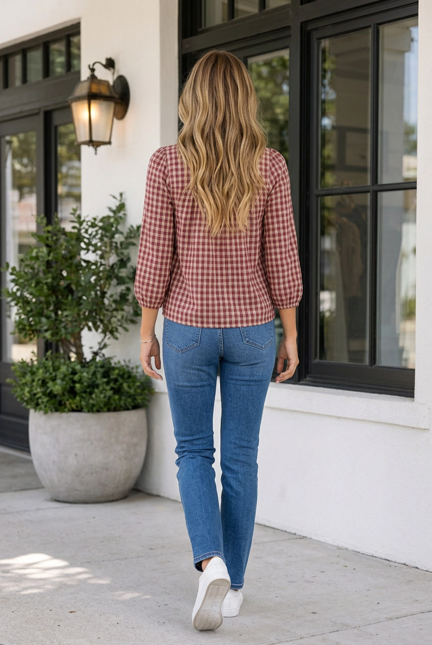 Threaded Pear Cadence Pleated Loose Blouse Long Sleeve Top