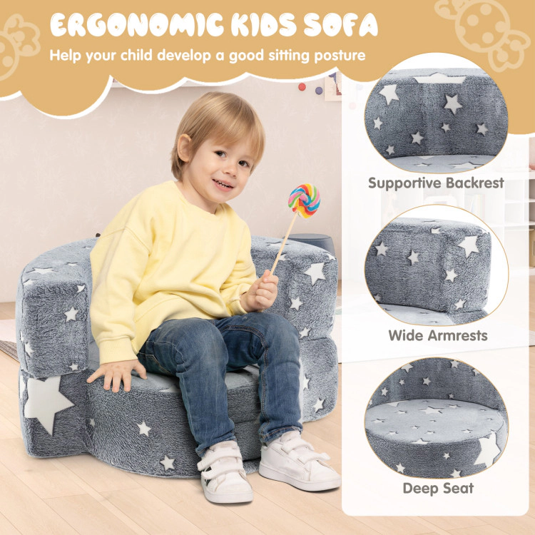 Hivvago 2-In-1 Convertible Glow In The Dark Kids Sofa With Removable Washable Cover-Gray