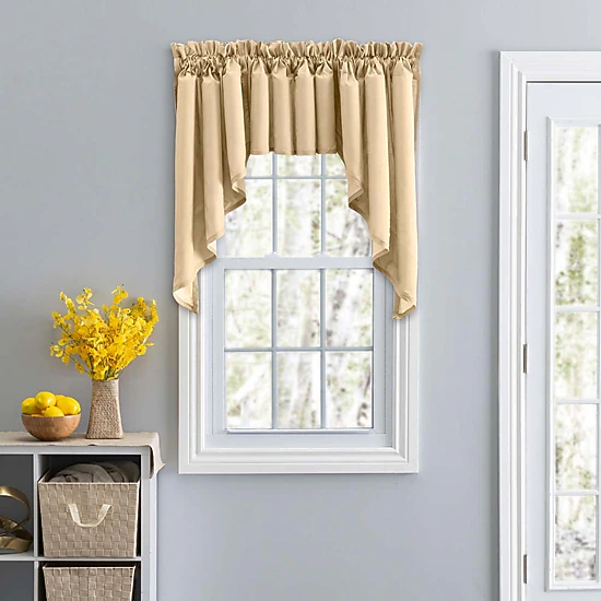 Ellis Stacey Solid Color Window 3" Rod Pocket High Quality Fabric Lined Swag Set 126"x36" Almond