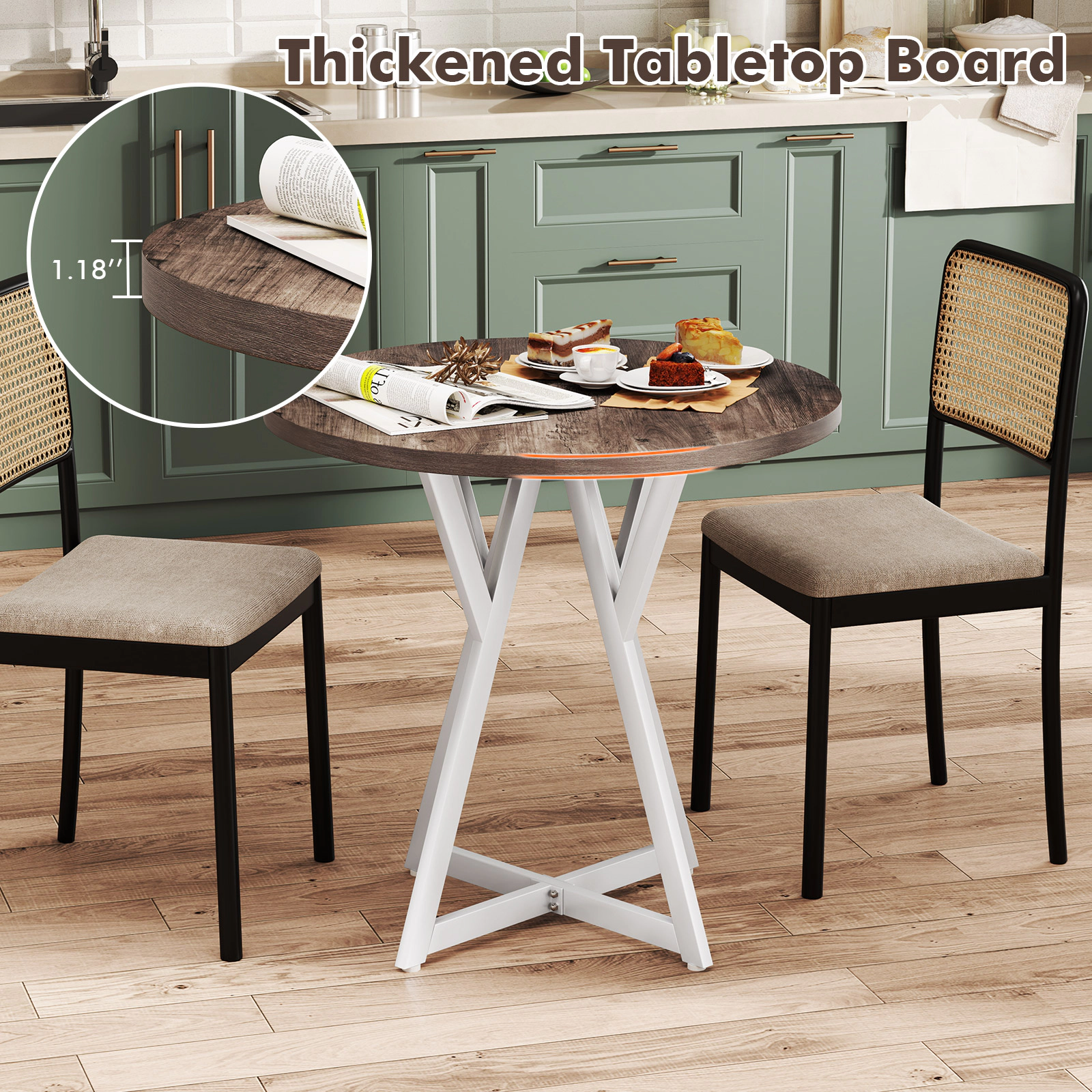 LJG 36 Inch Round Dining Table with Metal Pedestal Base