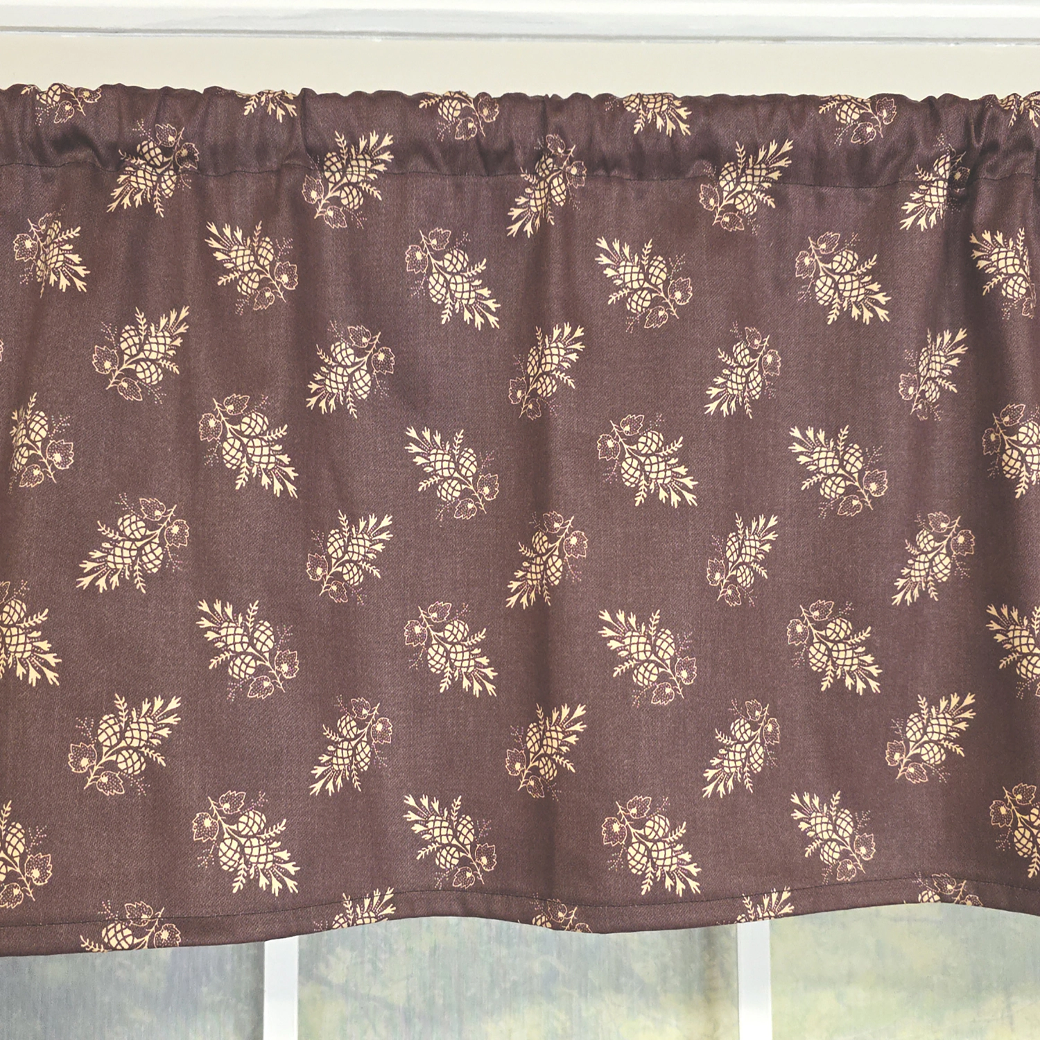 RLF Home 100% Cotton Pine Cones Tailored   Unlined Windows Rod Pocket Valance 51" x 12"  Egg Plant