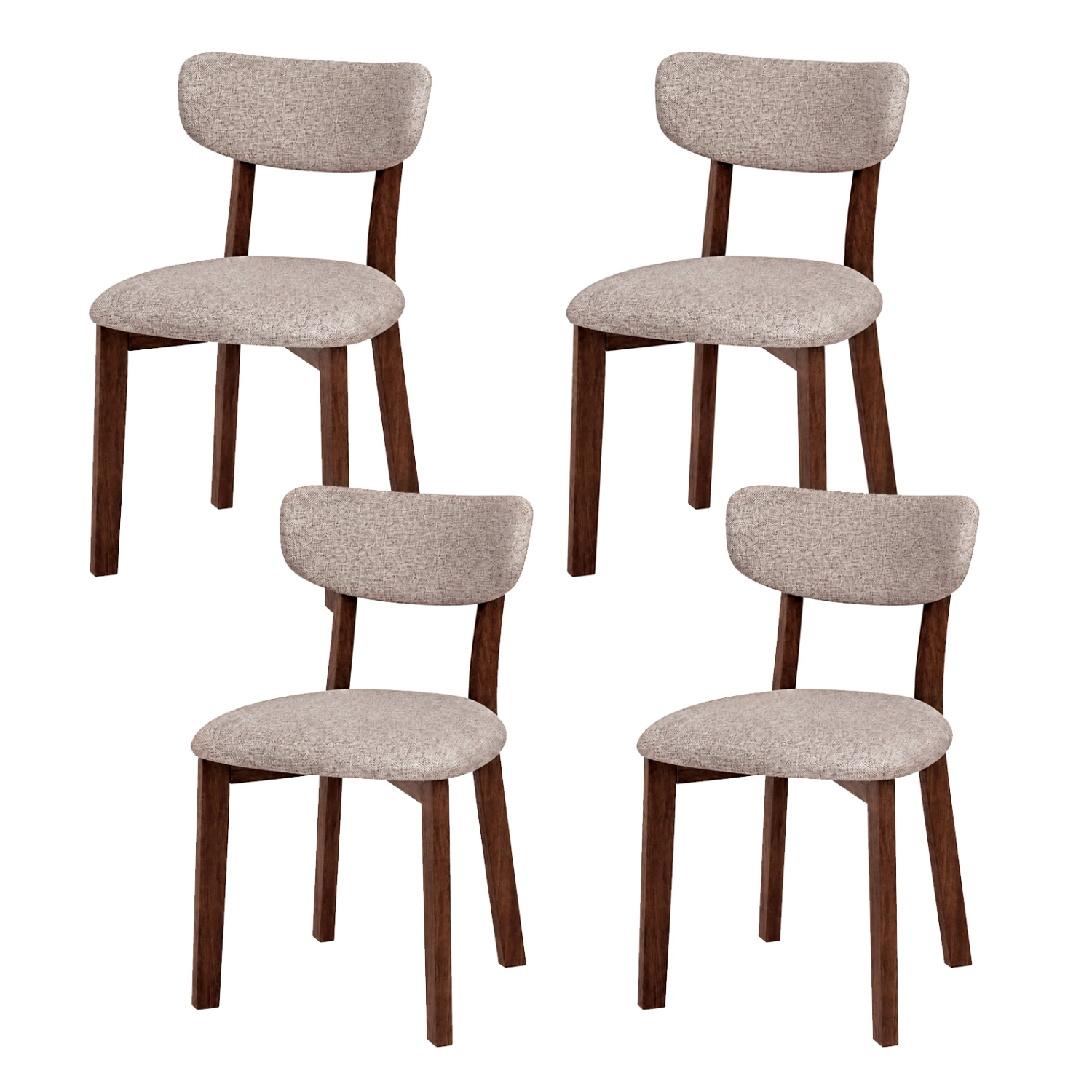 LJG 4 Upholstered Chairs with Solid Rubber Wood Frame and Curved Backrest for Dining Room