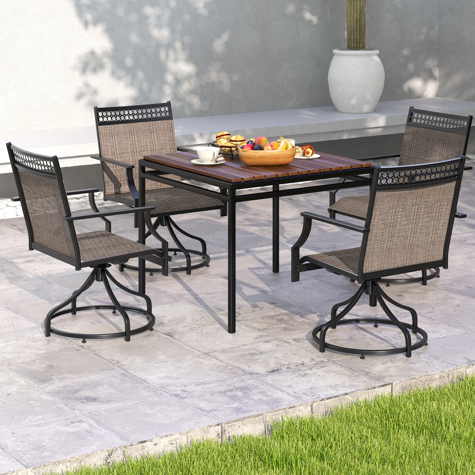 SUGIFT Patio Swivel Dining Chairs Set of 2 with 360° Swivel Heavy-duty Metal Frame 400-lb Capacity Brown/Gray