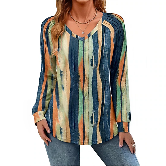 Zeagoo Women's Long Sleeve V-Neck Pleated Loose Tunic Top Trendy Casual Work Shirt