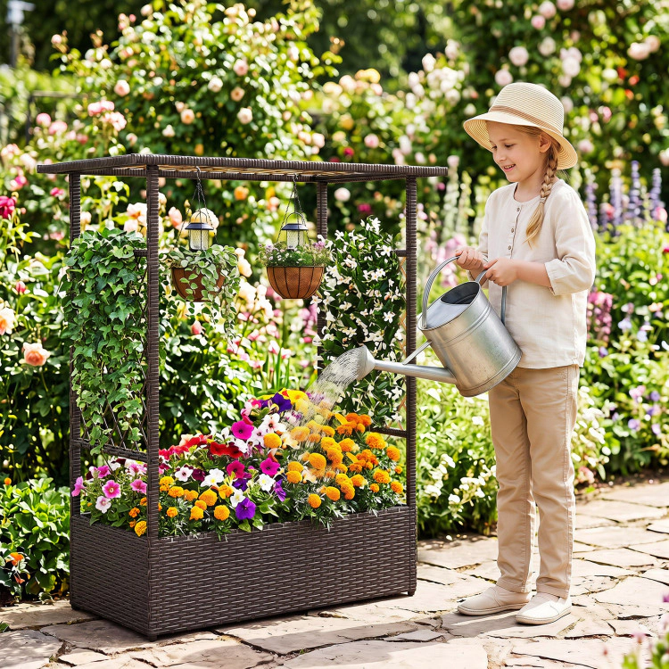 Hivvago 2-in-1 Raised Garden Bed with Hanging Roof and Trellises