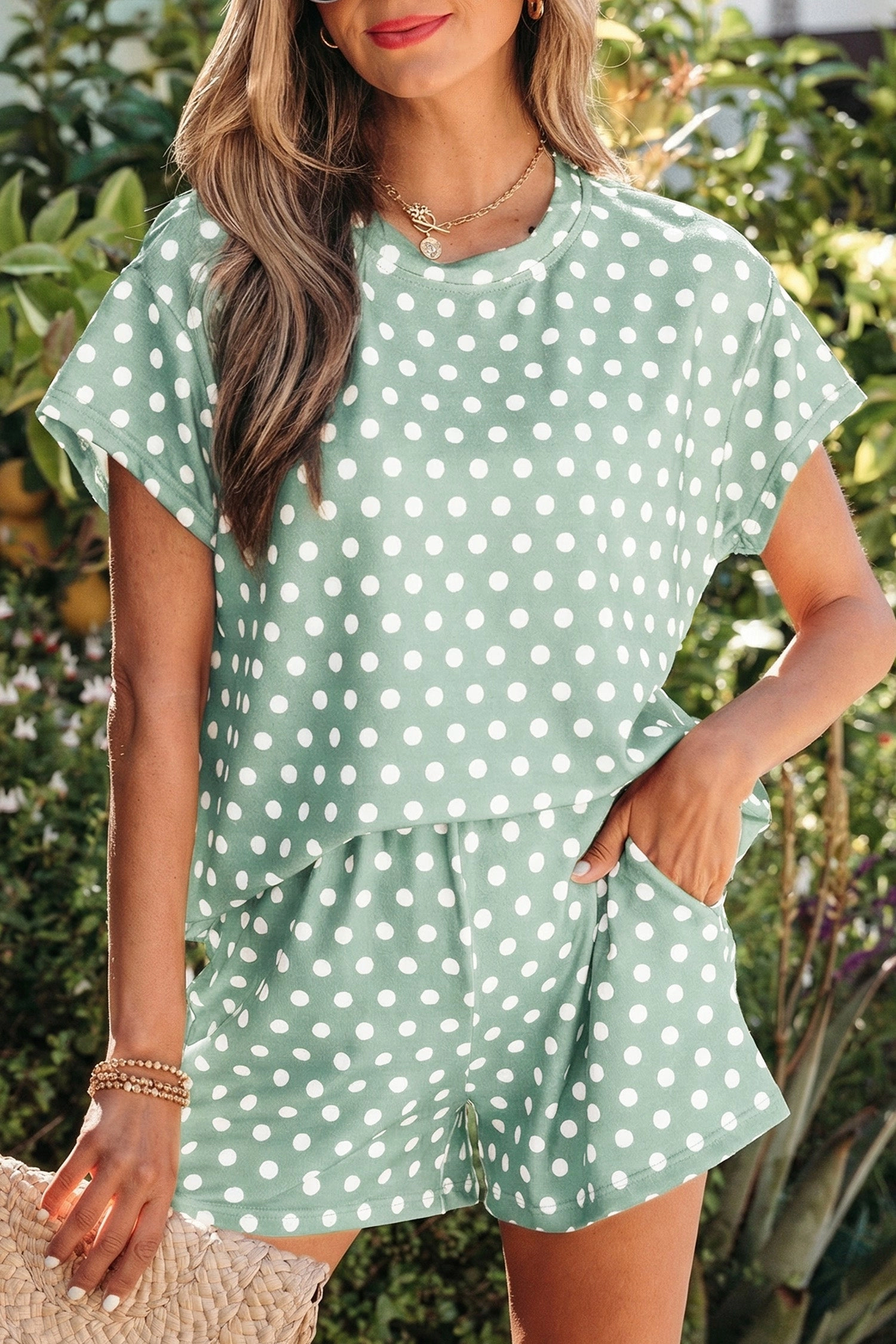 Threaded Pear Womens Brittany Dot Print Short Set