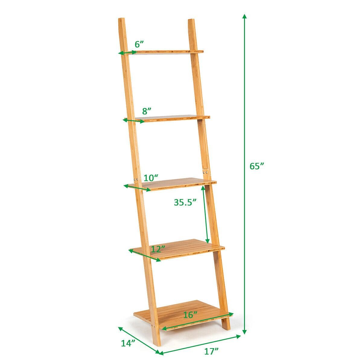 SlickBlue 65 Inch 5-Tier Wicker Leaning Bookshelf